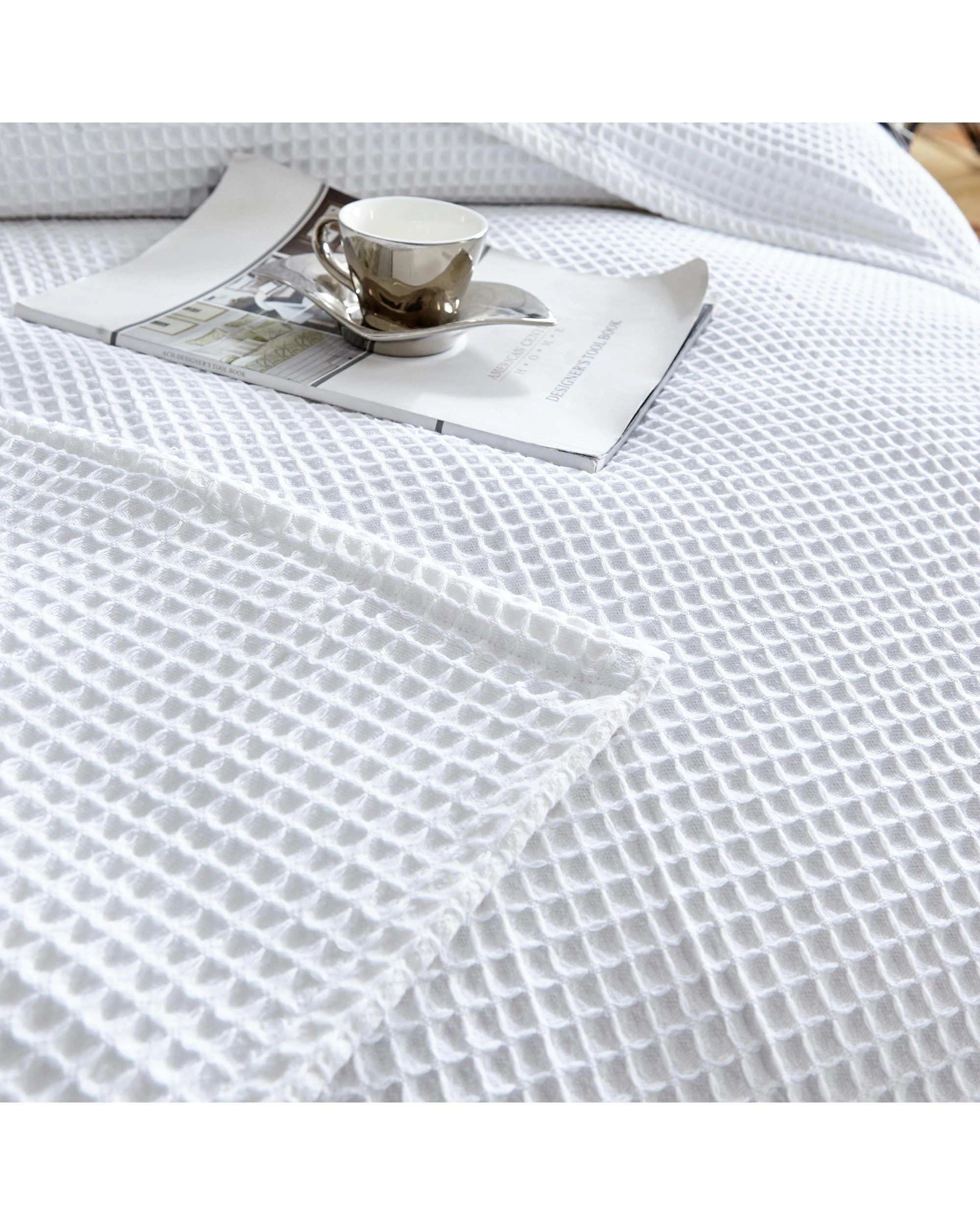 5 Cotton More 100% Cotton Large Chunky Waffle Blanket 350gsm King - White, 5 of 5