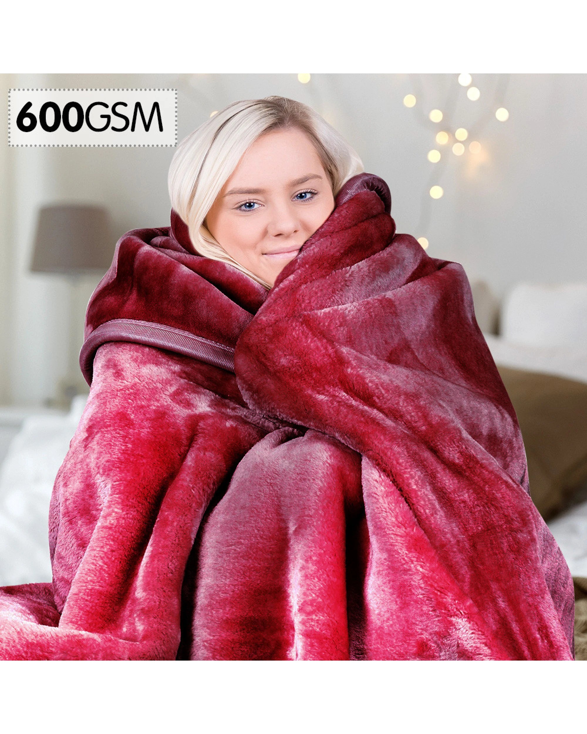 6 Laura Hill 600-gsm Mink Blanket Double-sided Soft Plush Bed Faux Throw Rug Wine Red
 - Queen Bed, 6 of 8
