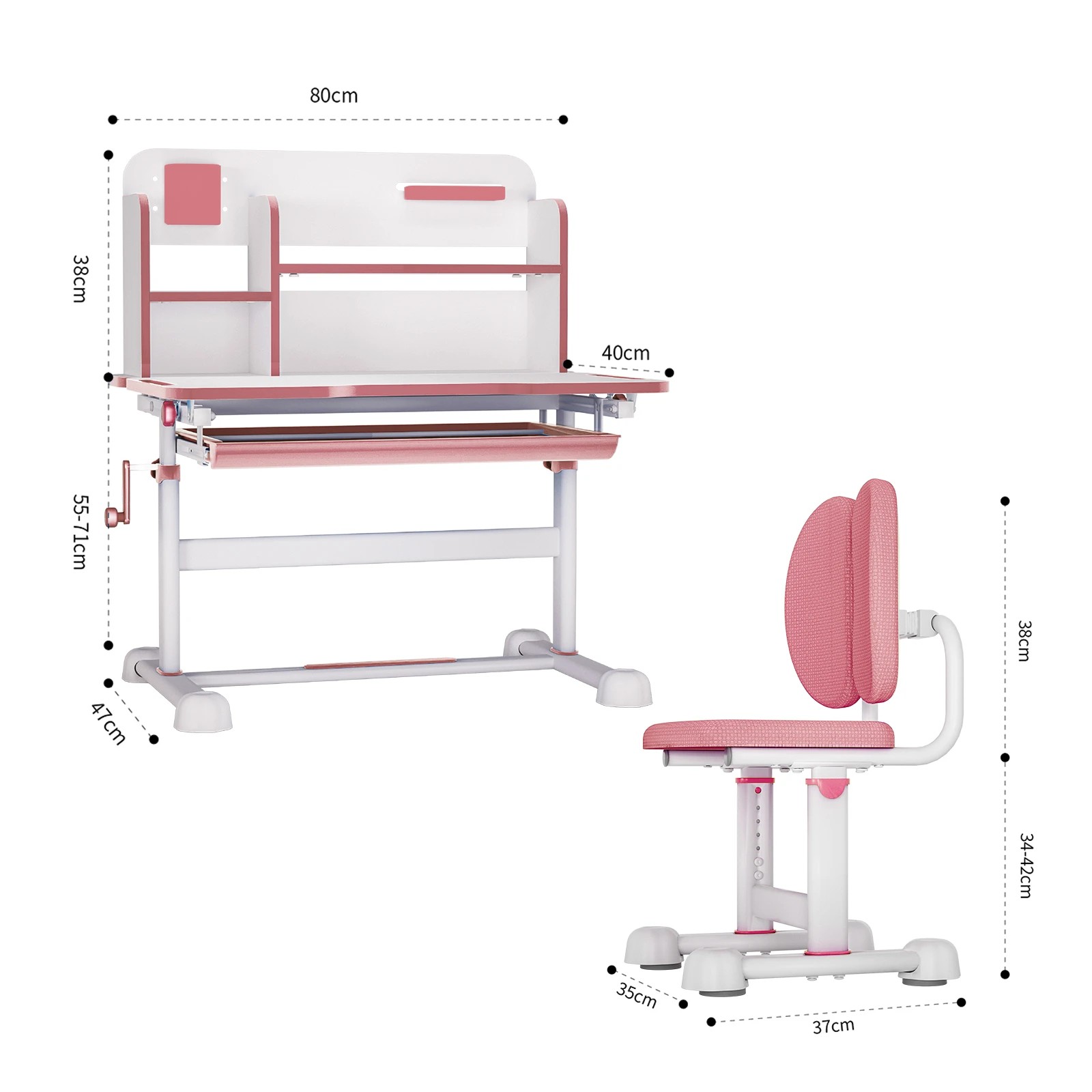 4 Ausway Children Desk Chair Set Kids School Student Study Table Ergonomic Height Adjustable Tilt Desktop Storage Drawer, 4 of 7