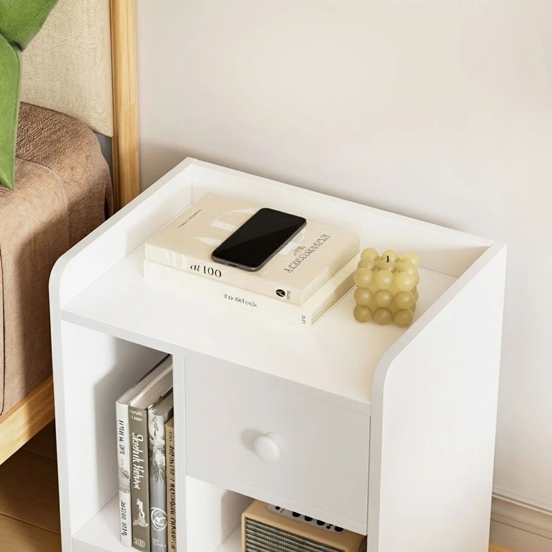 5 Artiss Bedside Table Drawer Nightstand Side End Table Storage Open Shelf - White, 5 of 8