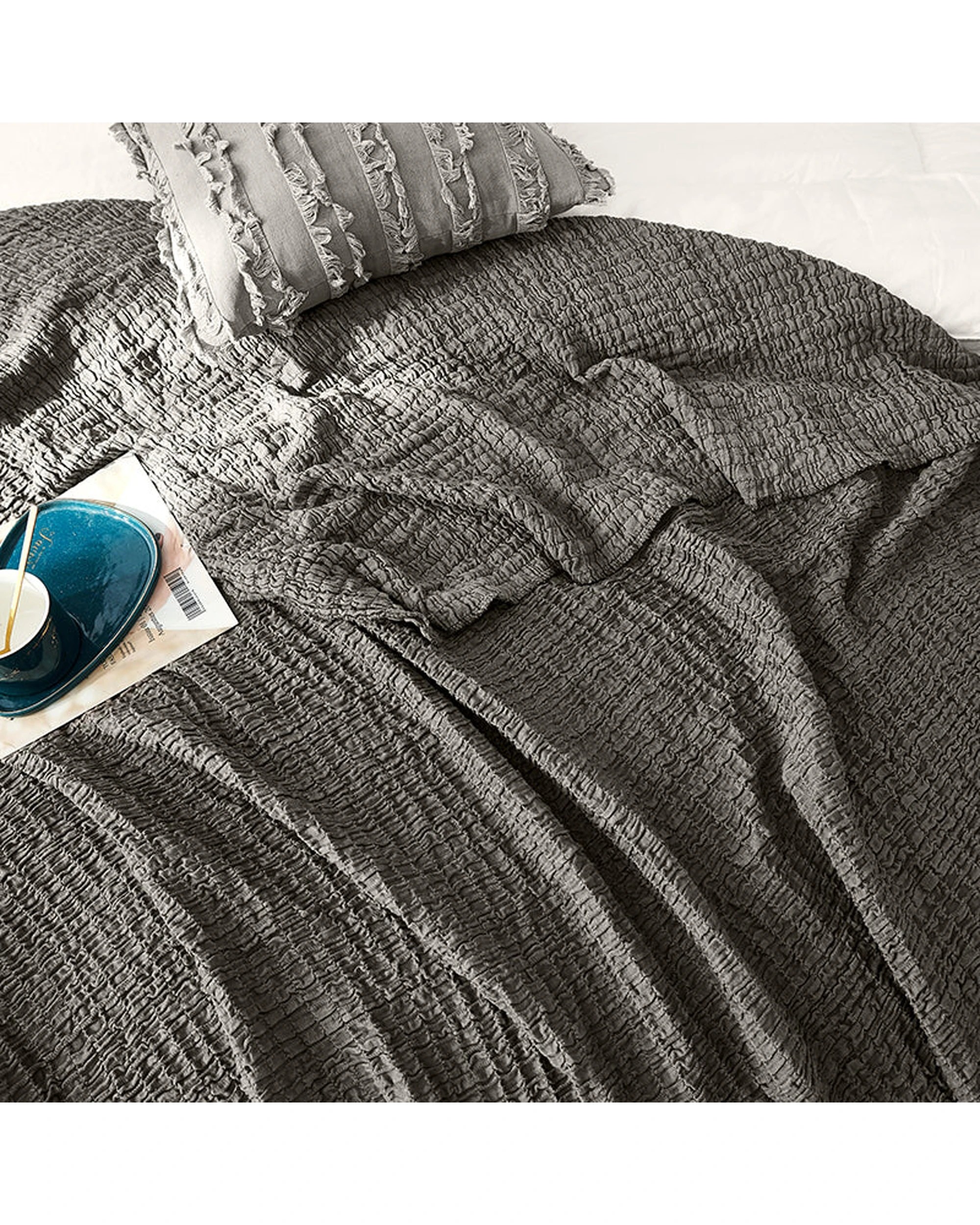 6 Cotton More Corrugated Seersucker Blanket Throw 150x200cm - Brown, 6 of 8