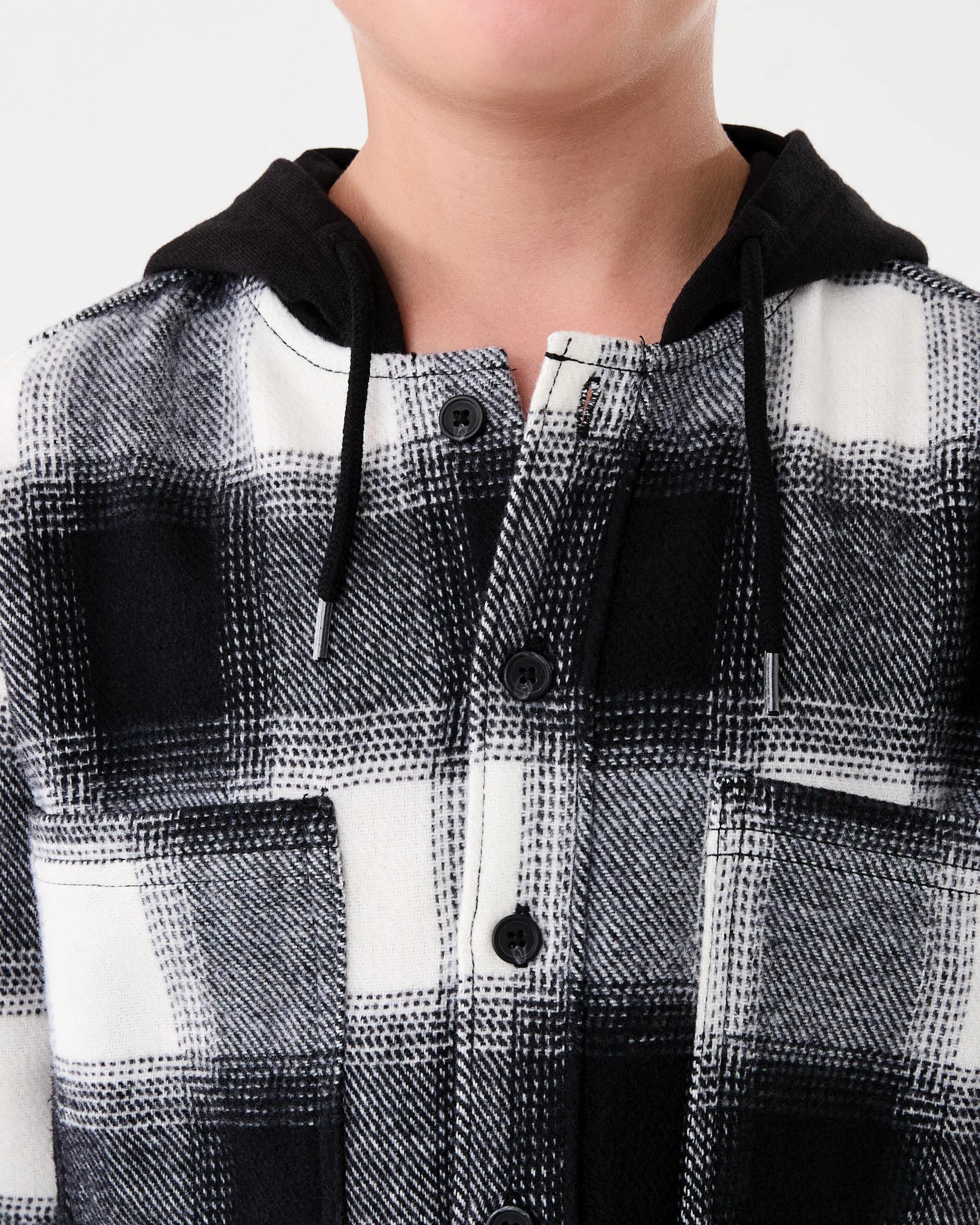 4 Long Sleeve Hooded Check Shirt Snw White, 4 of 8