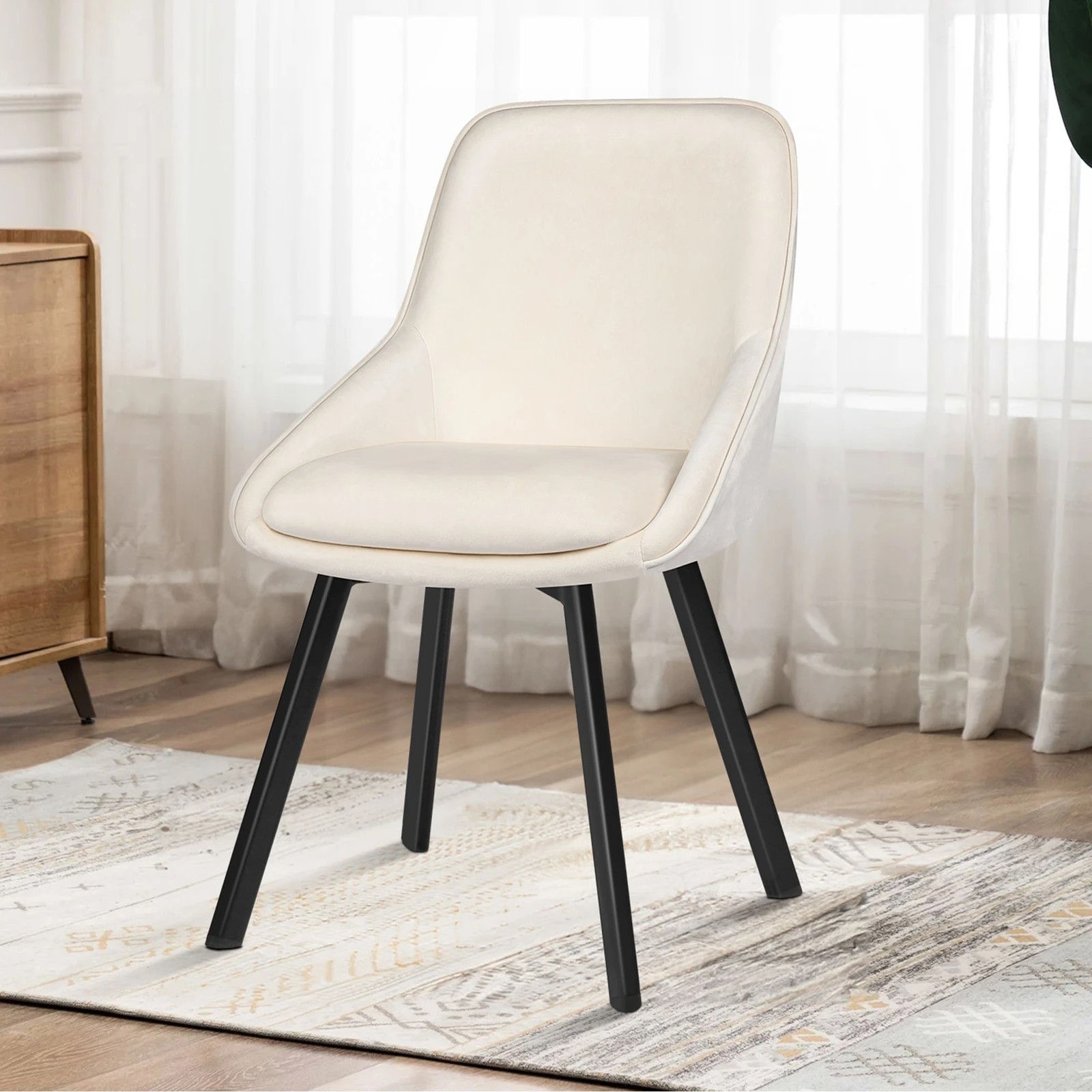 6 Alfordson 2x Dining Chairs Accent Kitchen Swivel Lounge Padded Seat Velvet - Beige, 6 of 10