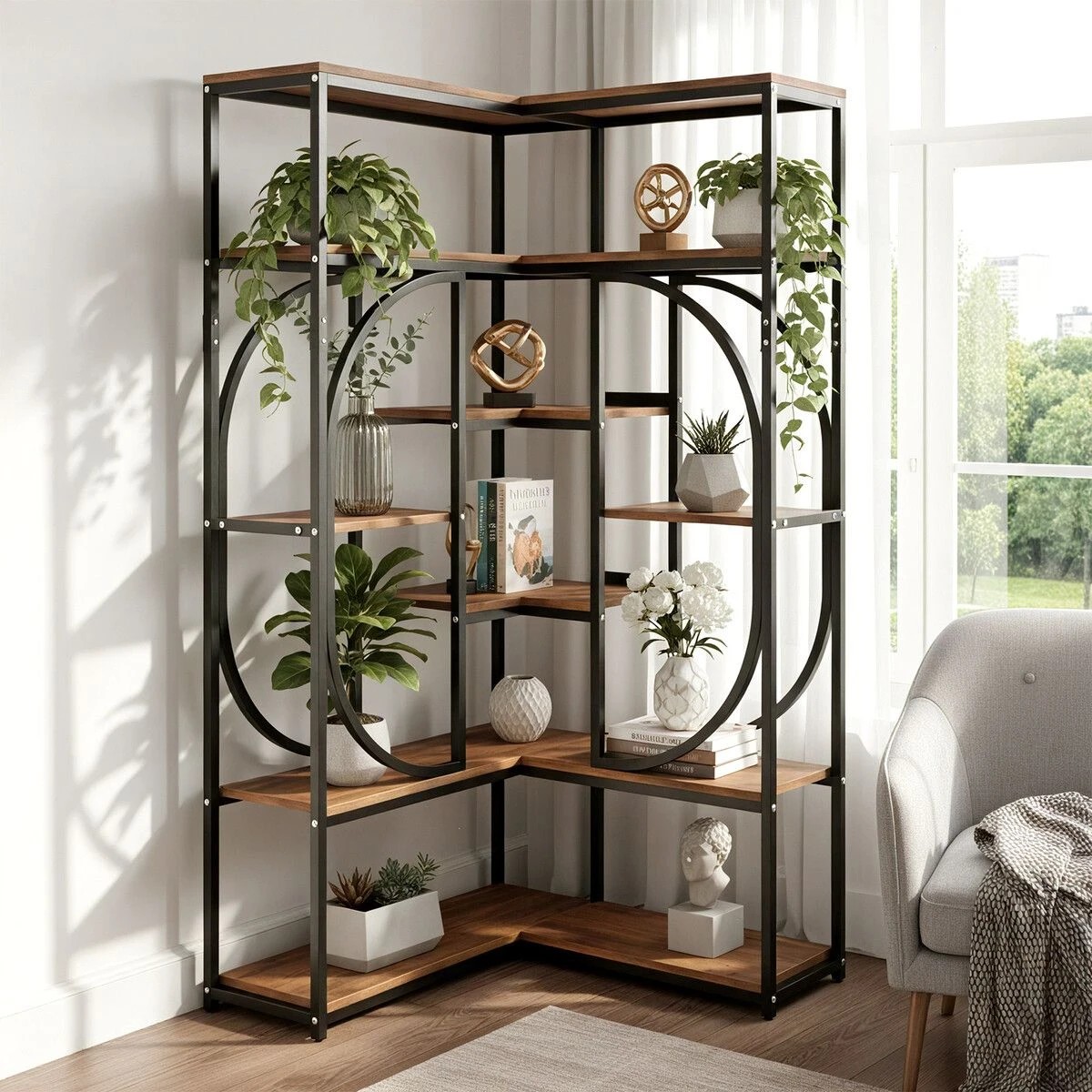 4 LUXSUITE Bedroom Bookshelf Corner Open Book Shelves Display, 4 of 8