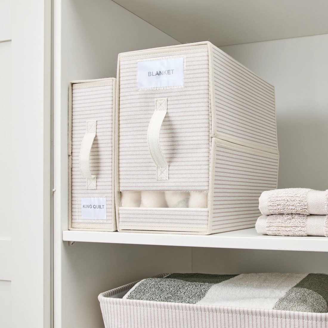 1 Linen Look Striped Bed Linen Box - Large, Beige, 1 of 10