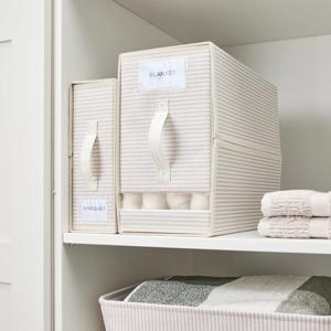 Linen Look Striped Bed Linen Box - Large, Beige