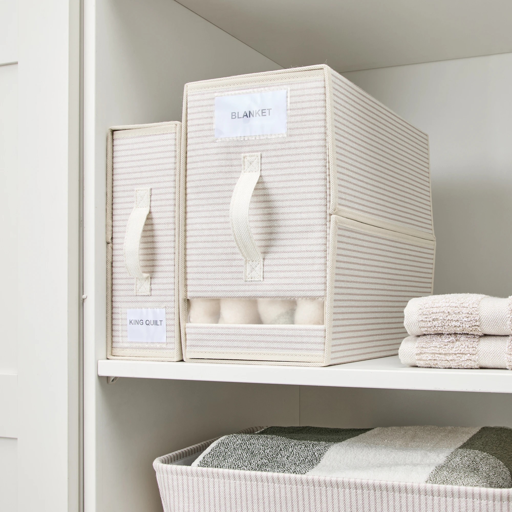 1 Linen Look Striped Bed Linen Box - Large, Beige, 1 of 10