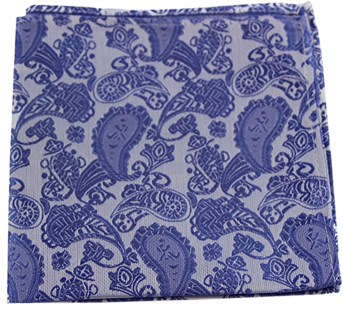 4 Zasel Mens Paisley Silk Pocket Square - Blue - Blue, 4 of 4