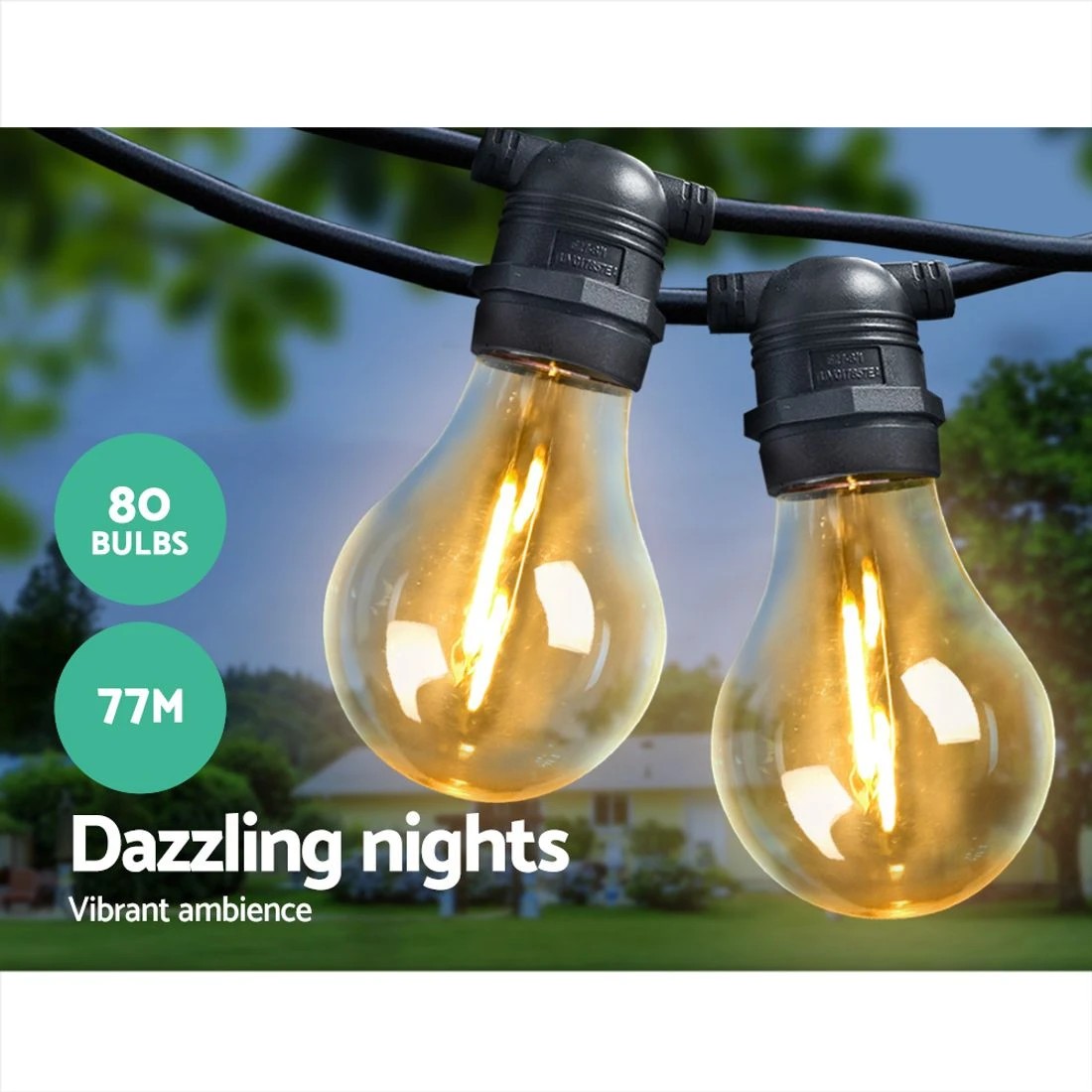 1 77m LED Festoon String Lights Outdoor Christmas Decorations Wedding Garden - Black, 1 of 4