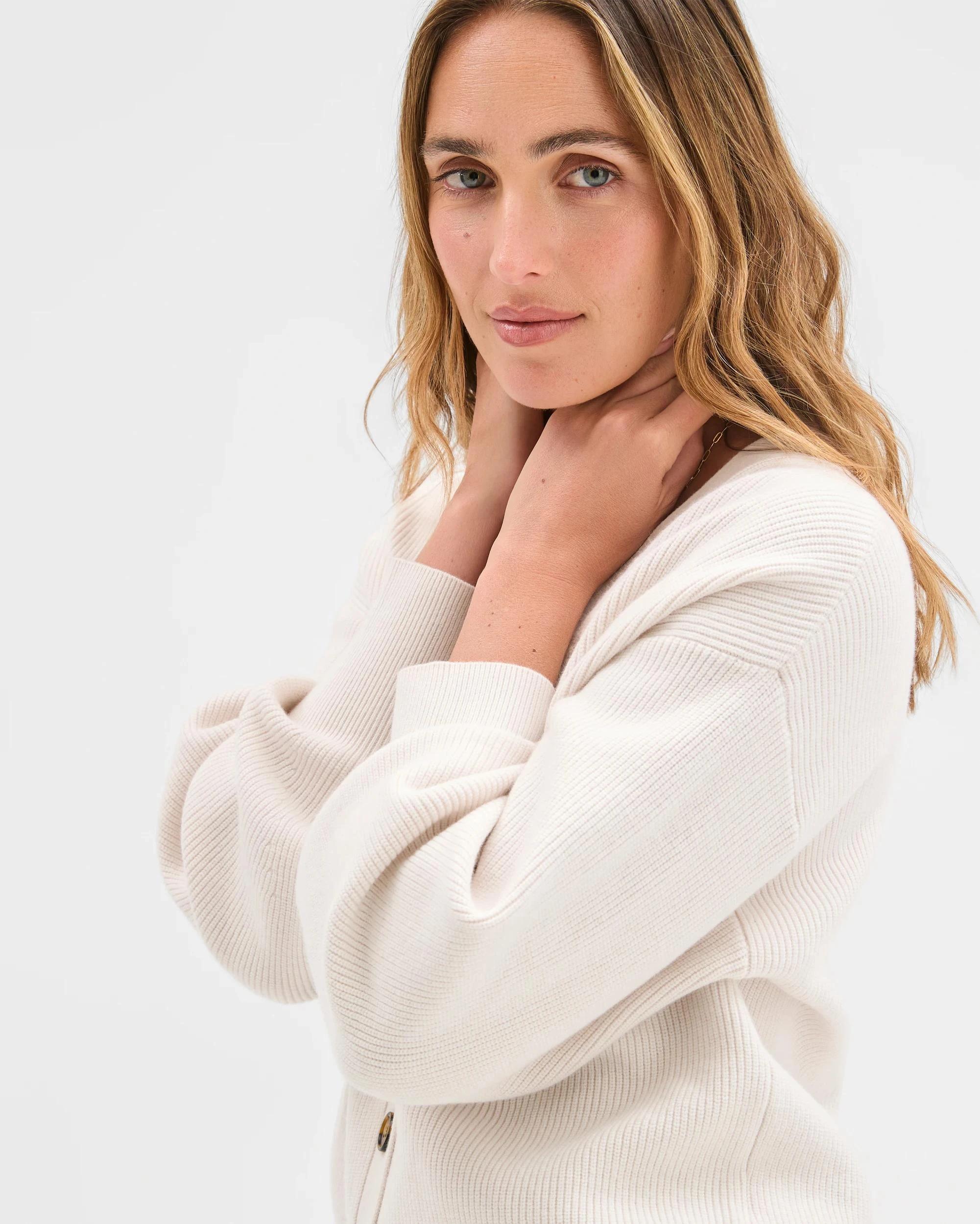 3 Target Woman Australian Cotton Blend V-Neck Rib Cardigan CHALK, 3 of 7