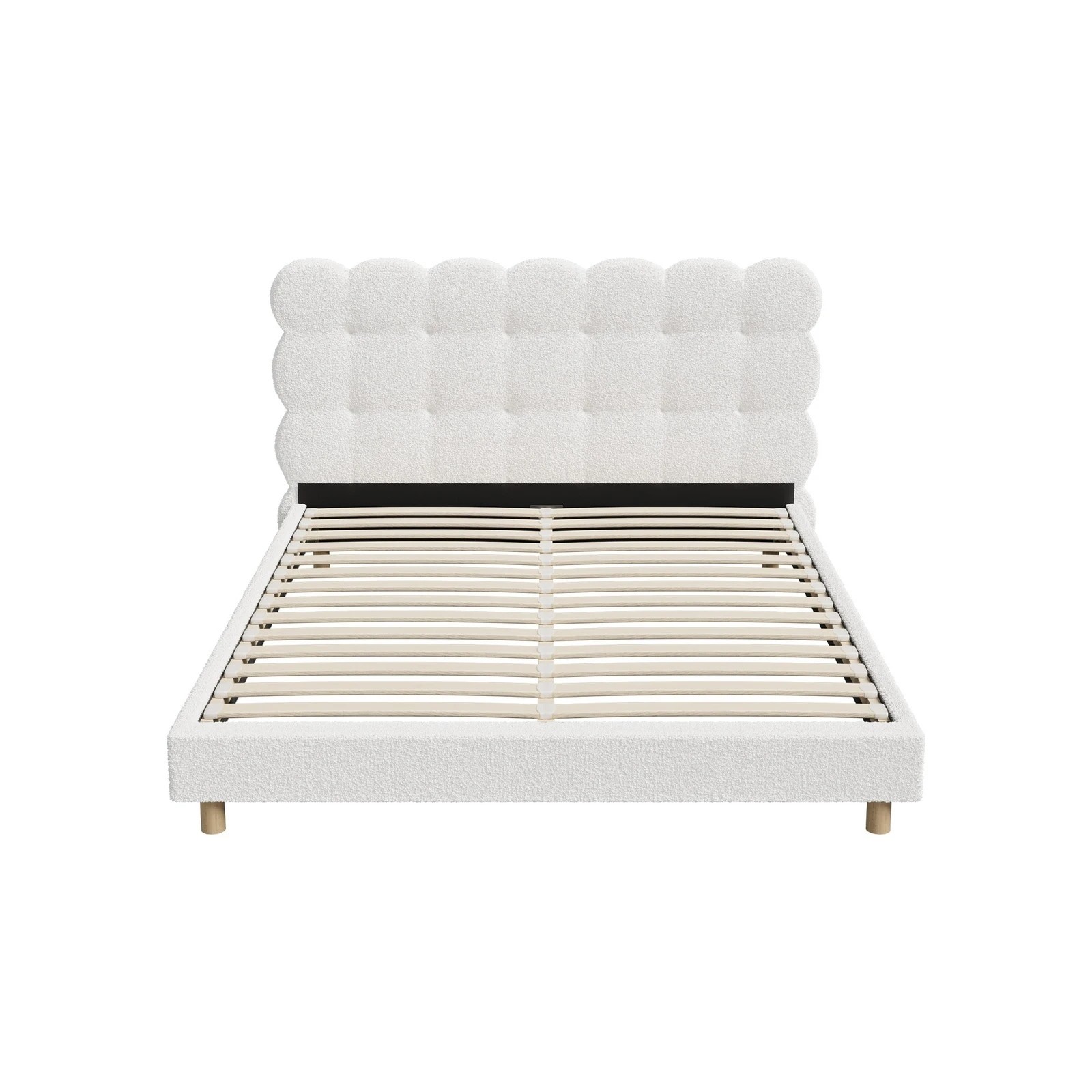 6 Oikiture Queen Bed Tufted Bedhead Boucle Bed Frame
 - White, 6 of 10