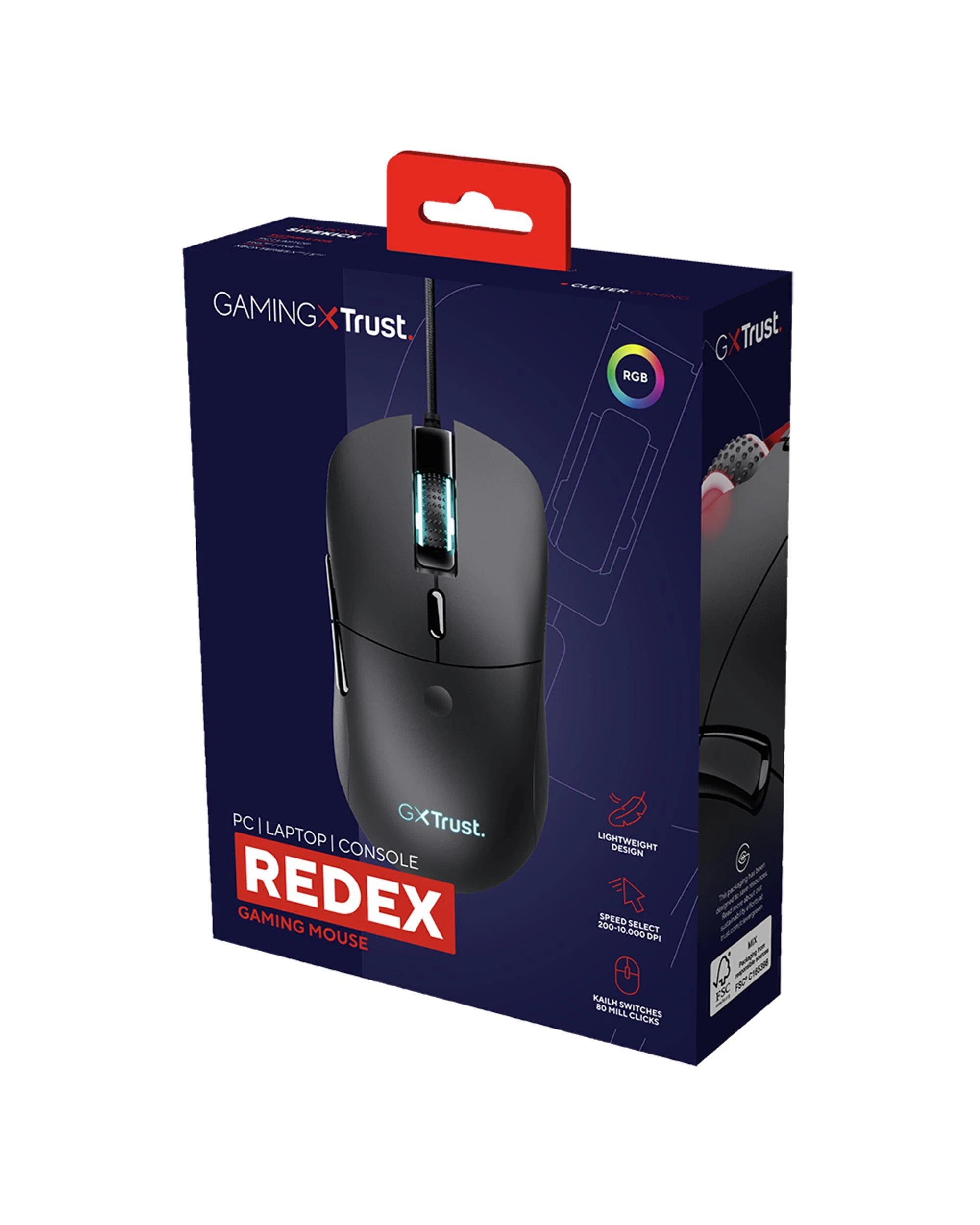 10 Trust GXT981 Lightweight Wired RGB Gaming Mouse - Black, 10 of 10