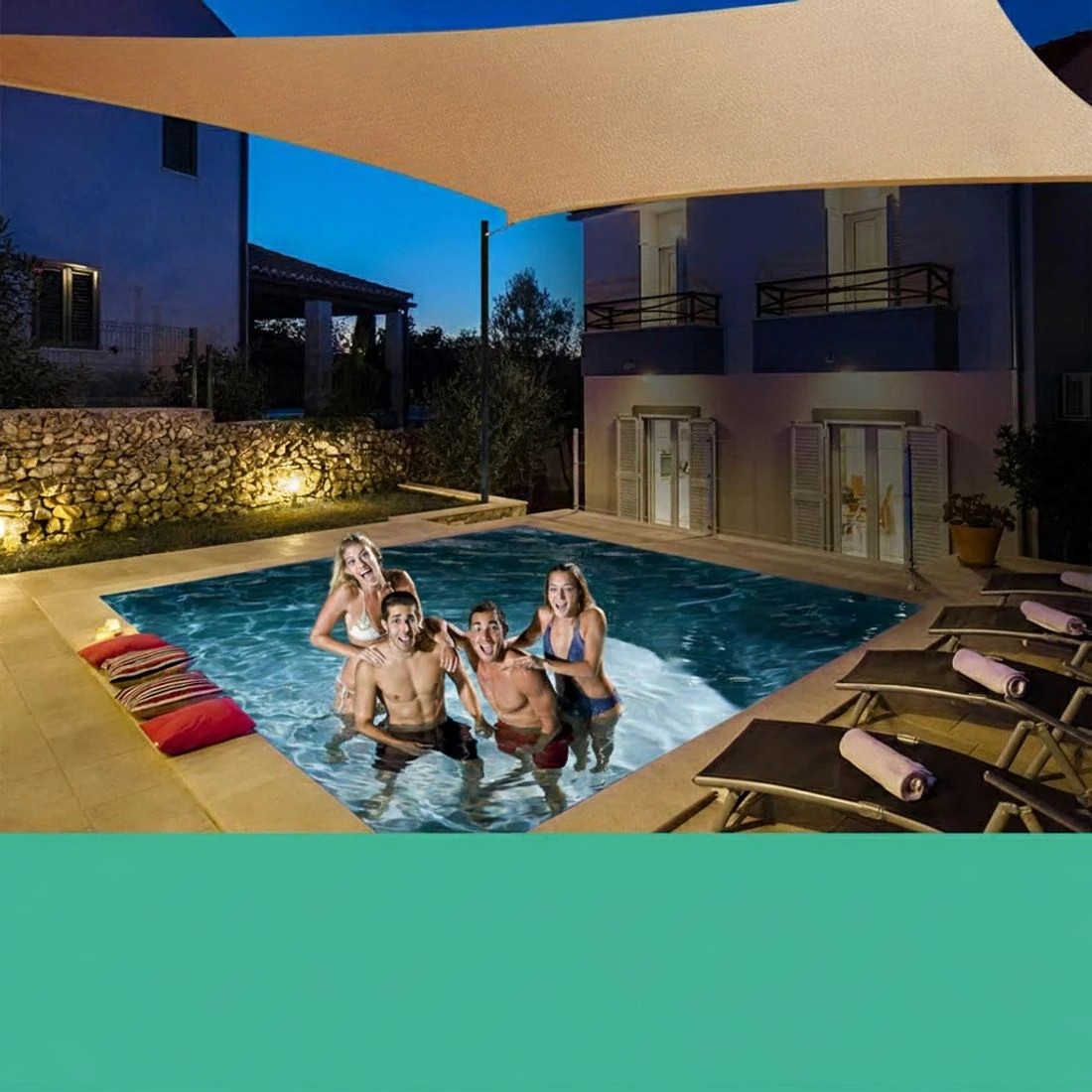 4 Instahut Shade Sail 6x6m Rectangle 185GSM 95% Sand Shade Cloth - Beige, 4 of 4