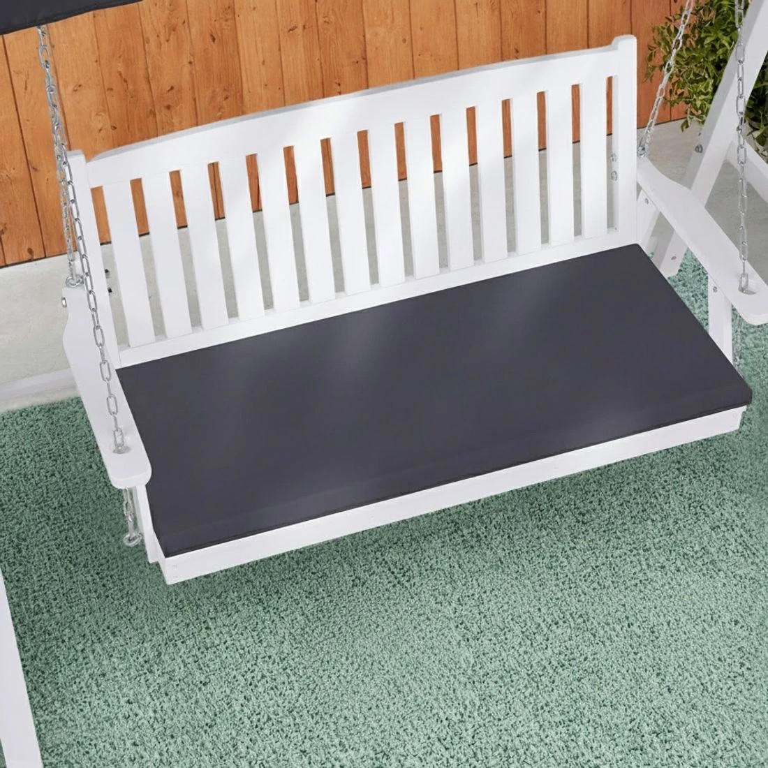 6 Gardeon Outdoor Wooden Swing Chair Garden Bench Canopy Cushion 3 Seater - White, 6 of 7