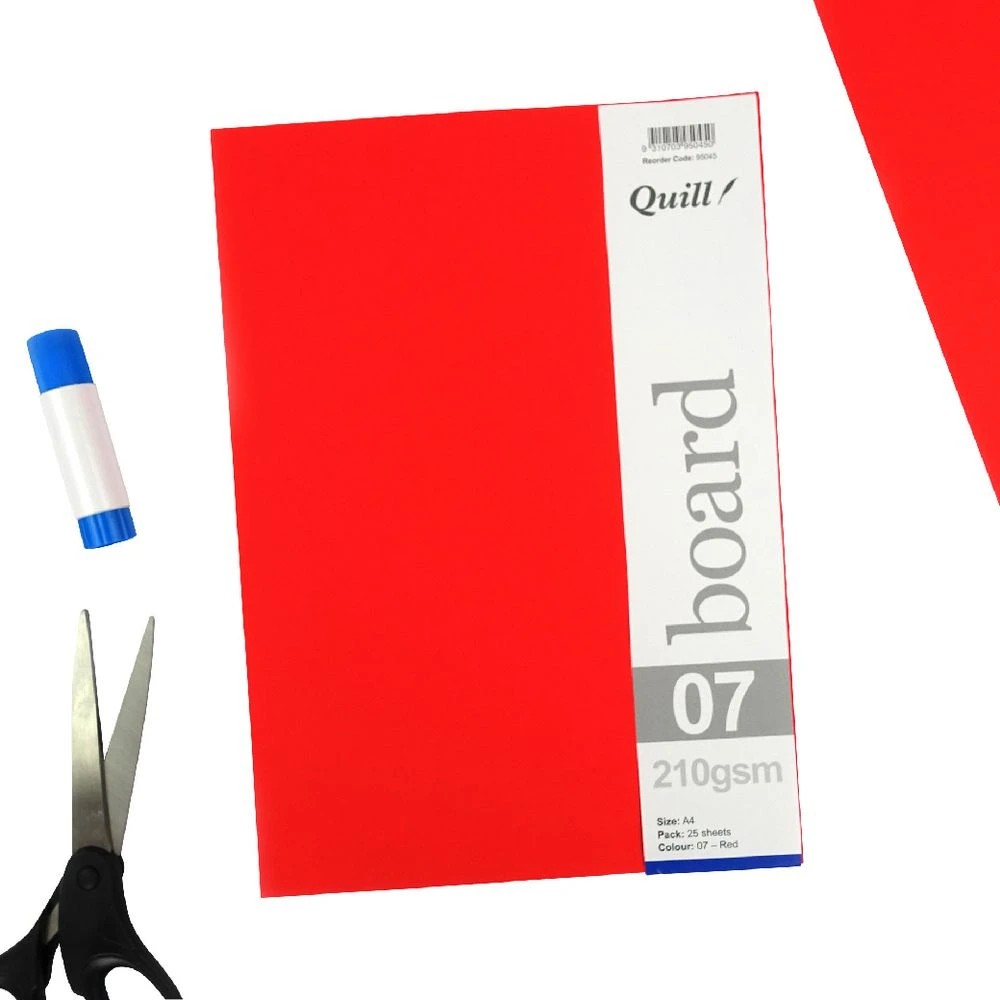 4 Quill A4 210gsm Board Red 25 Pack, 4 of 4