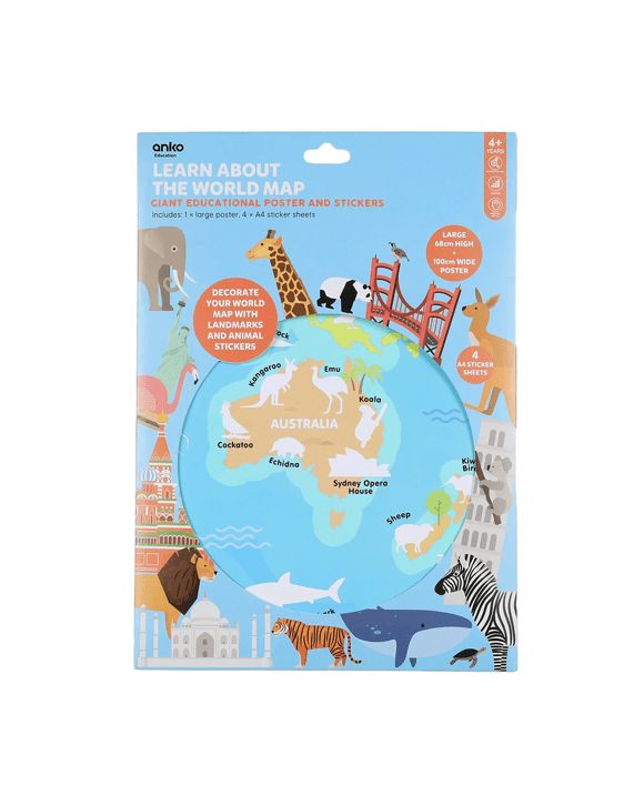 Learn About The World Map Giant Educational Poster and Stickers