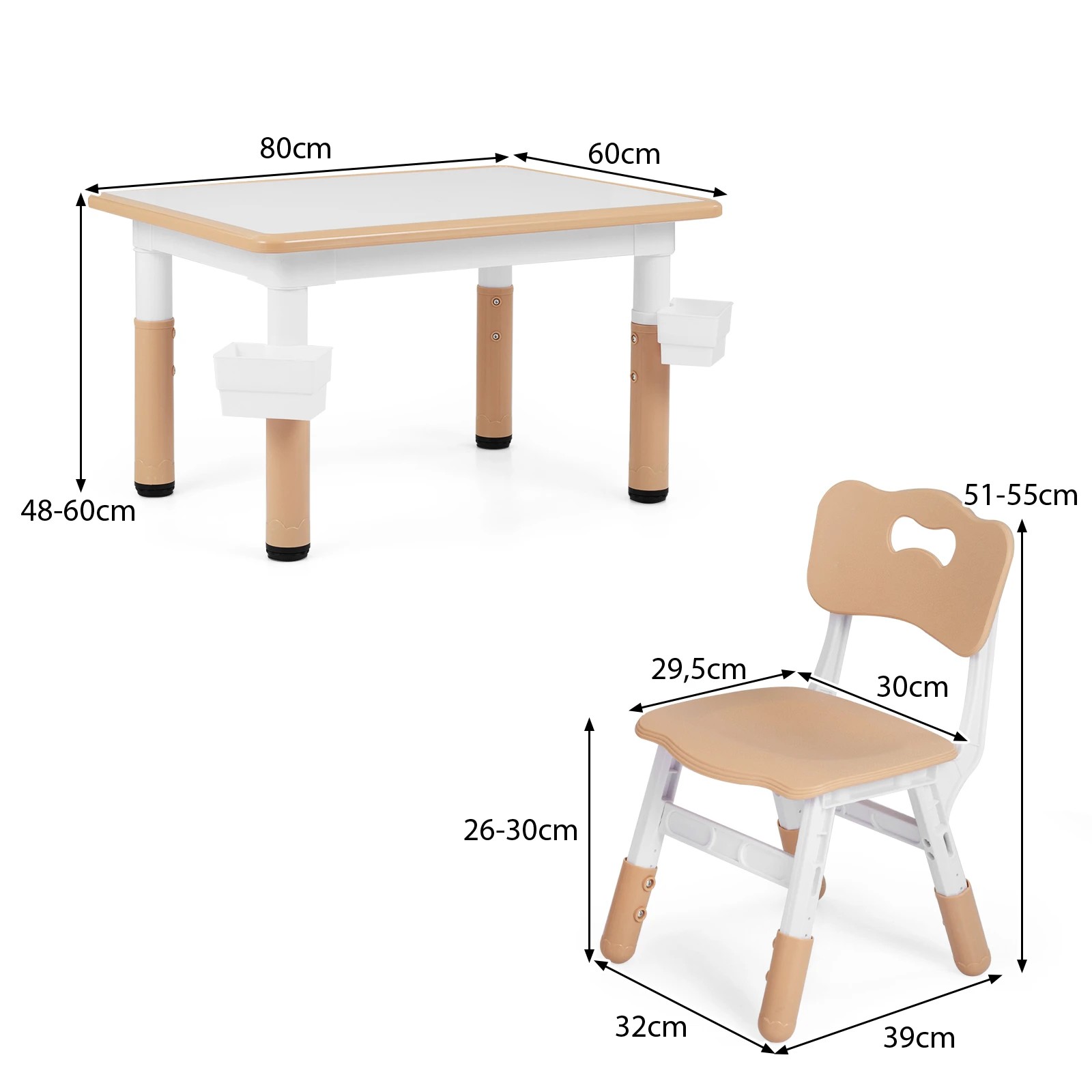 3 Costway Kids Table & 4 Chairs Set Height Adjustable Desk Activity Art Study - Natural, 3 of 4