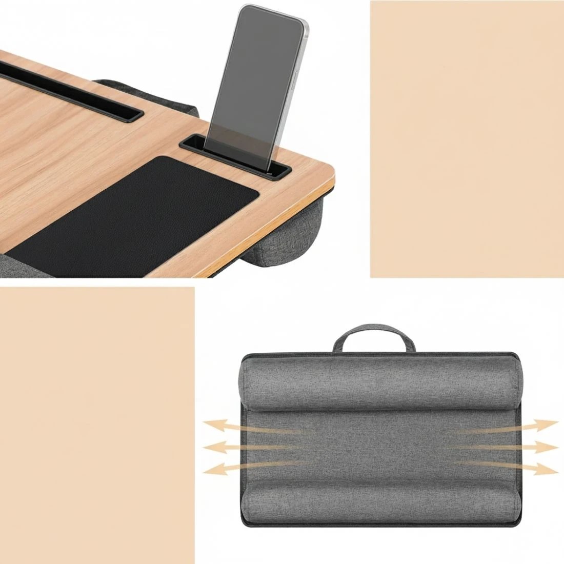 5 Artiss Lap Desk Laptop Desks Portable w/ Wrist-rest Phone Slot Mouse Pad - Brown, 5 of 5