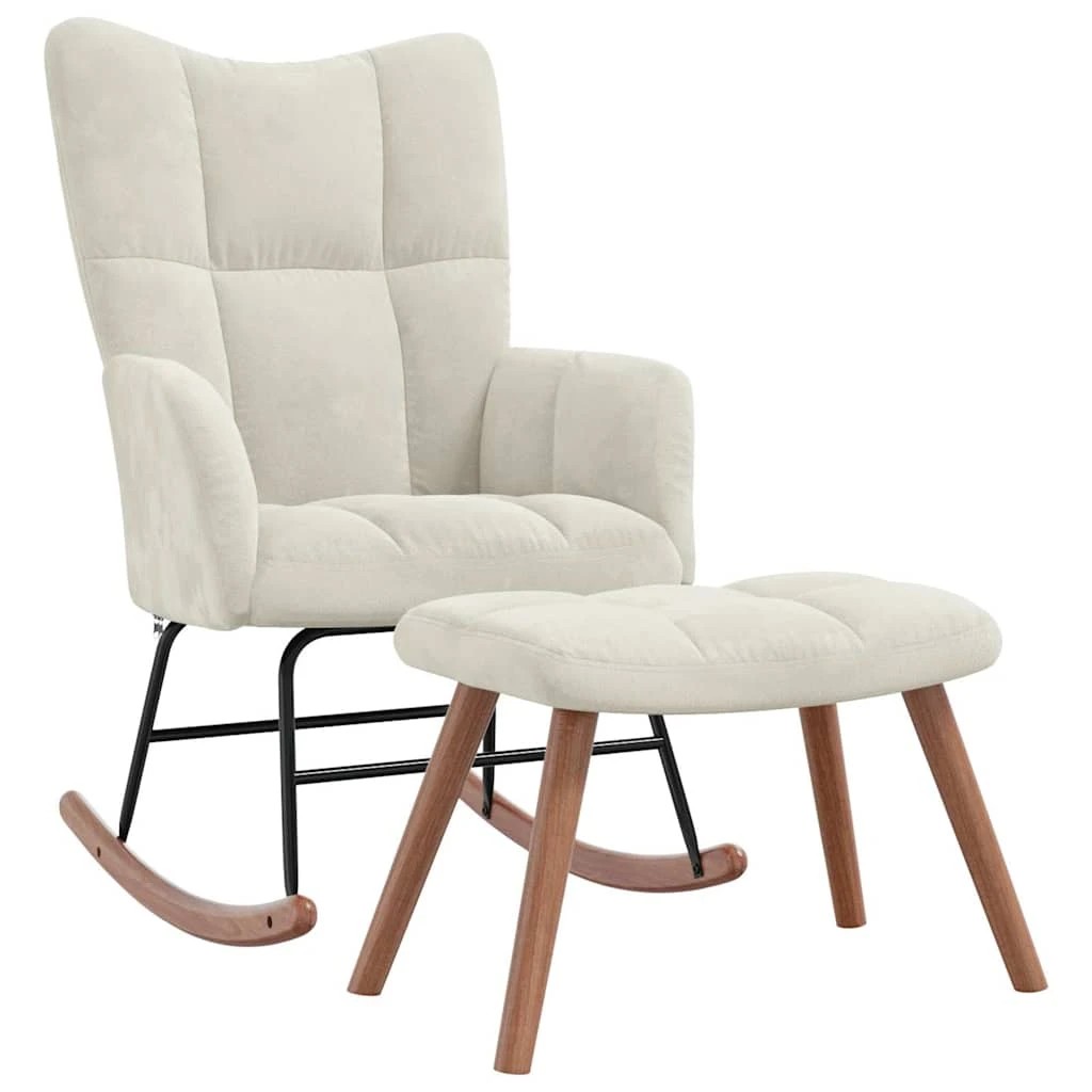 1 Vidaxl Rocking Chair With A Stool Velvet - Beige, 1 of 8
