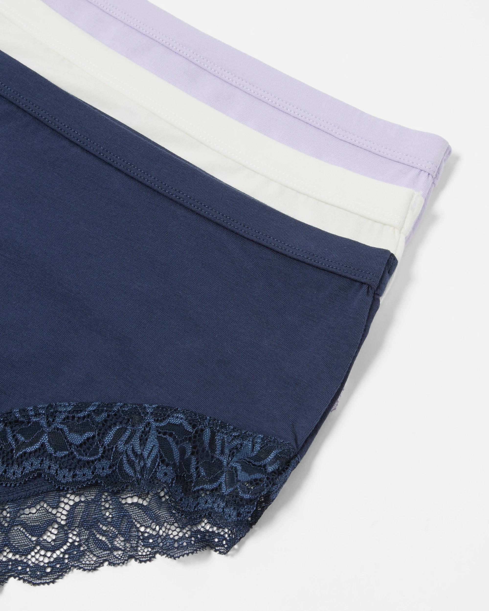 2 3 Pack Lace Trim Cotton Full Briefs BRIGHT LAVENDER, CLOUD DANCER, DEEP NAVY, 2 of 8