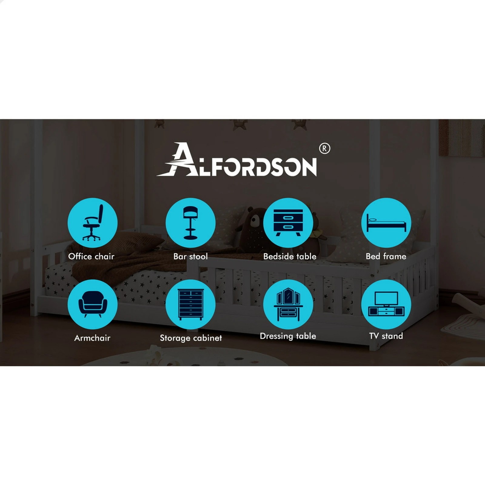 8 Alfordson Kids Bed Frame Wooden Timber Single House Frame Platform Base - White, 8 of 10