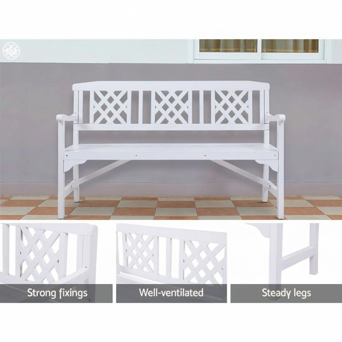 5 Gardeon Outdoor Garden Bench Wooden Chair 3 Seat Patio Furniture Lounge - White, 5 of 8