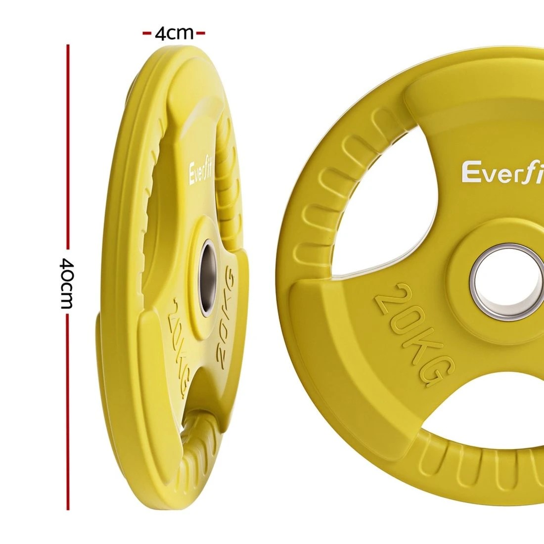 2 Everfit Weight Plates Olympic 20kgx2 Dumbbell Barbell Plate Weight Lifting Home Gym - Yellow, 2 of 6