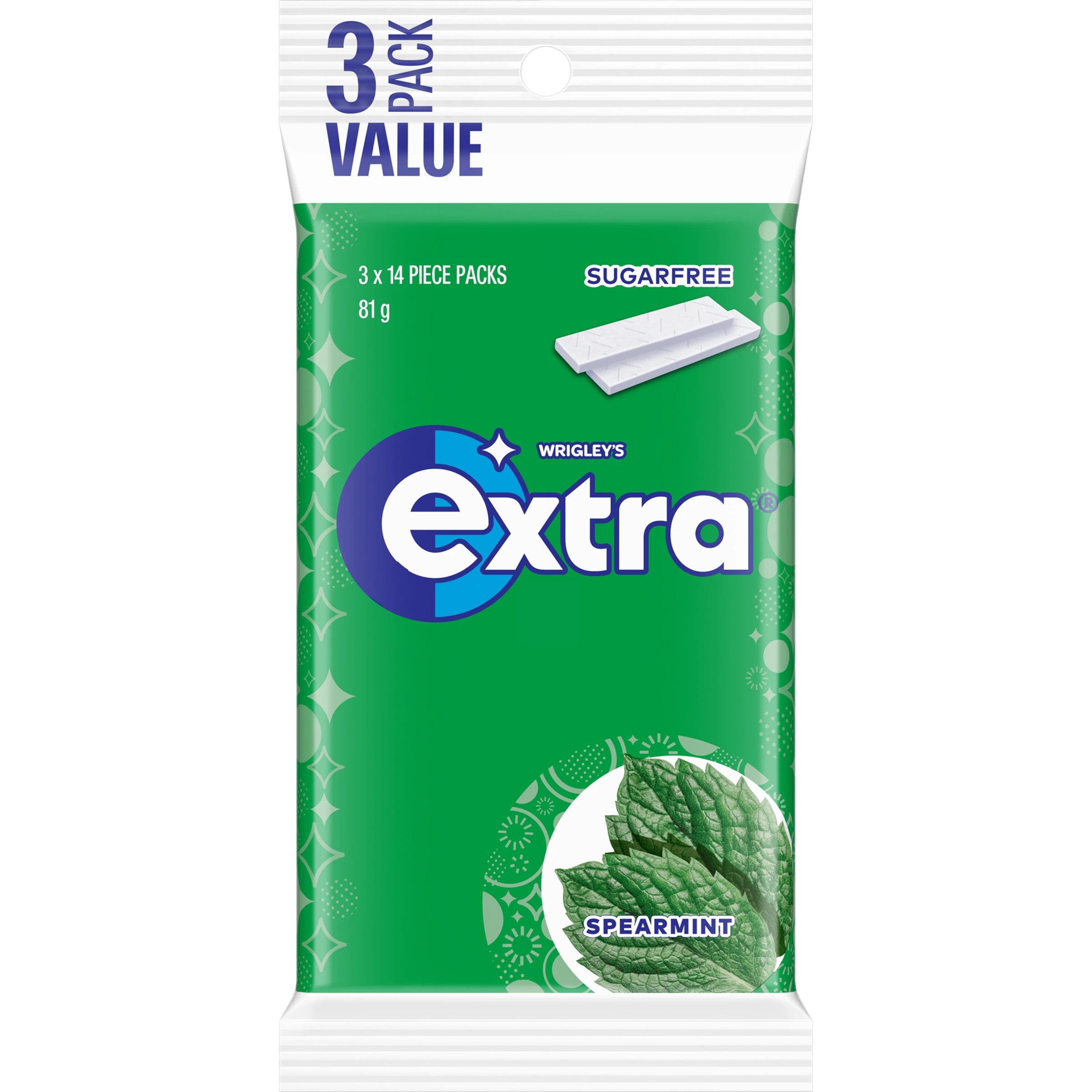 1 3 Pack Value Wrigley's Extra Spearmint Sugar Free Chewing Gum 81g, 1 of 5