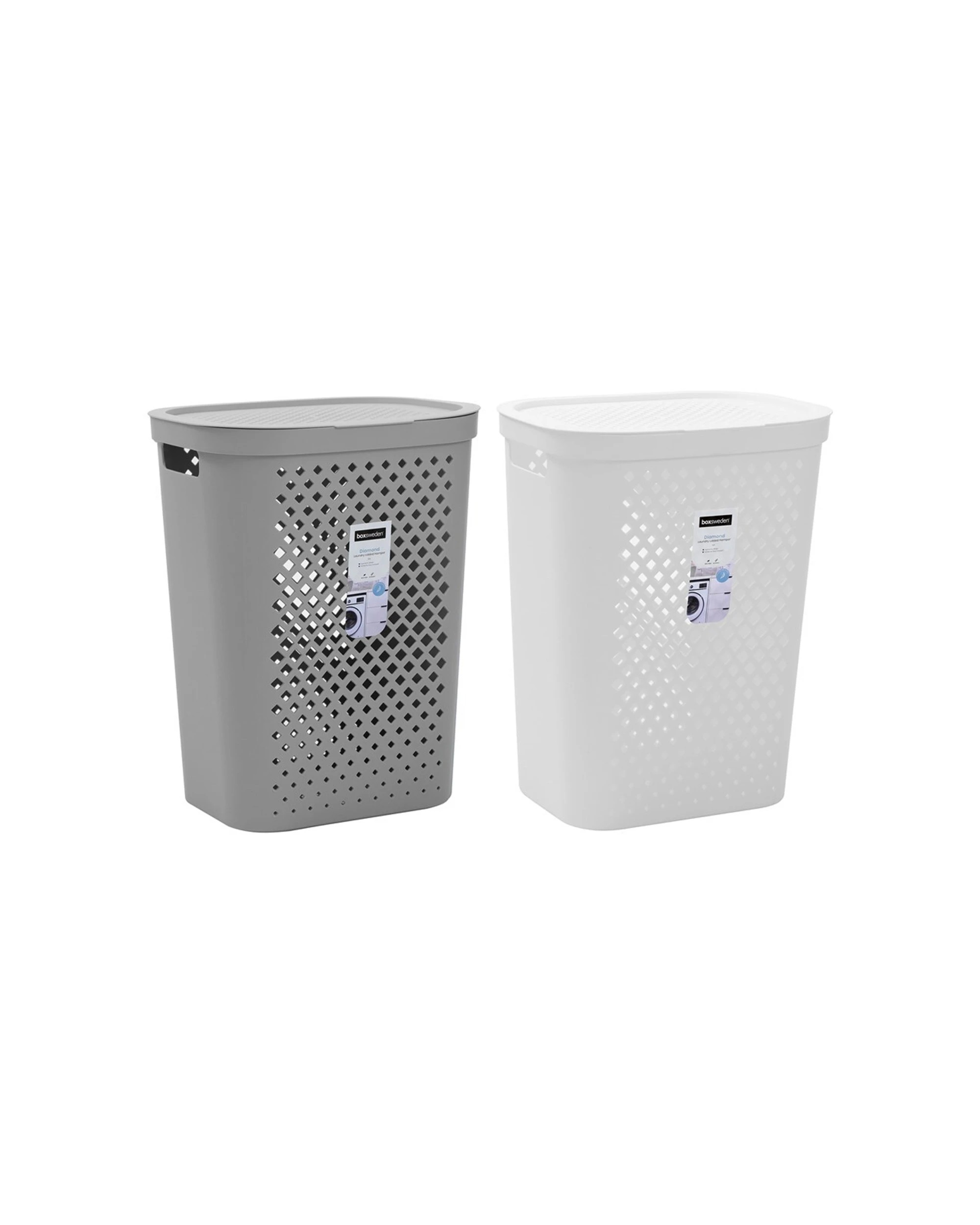 2 Boxsweden Diamond 56l Laundry Basket Dirty Clothes Hamper Storage - Assorted, 2 of 5