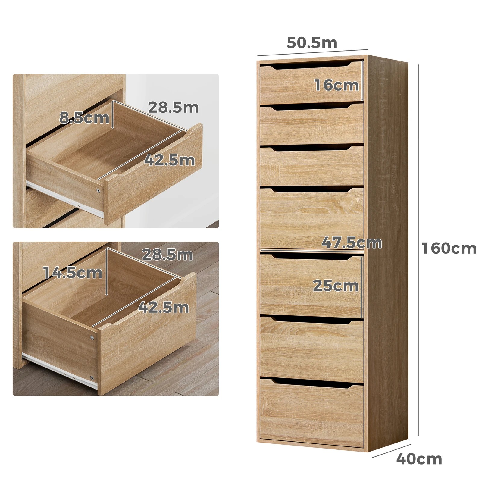 4 Alfordson Wardrobe 7 Drawers Clothes Storage Cabinet - Oak, 4 of 10