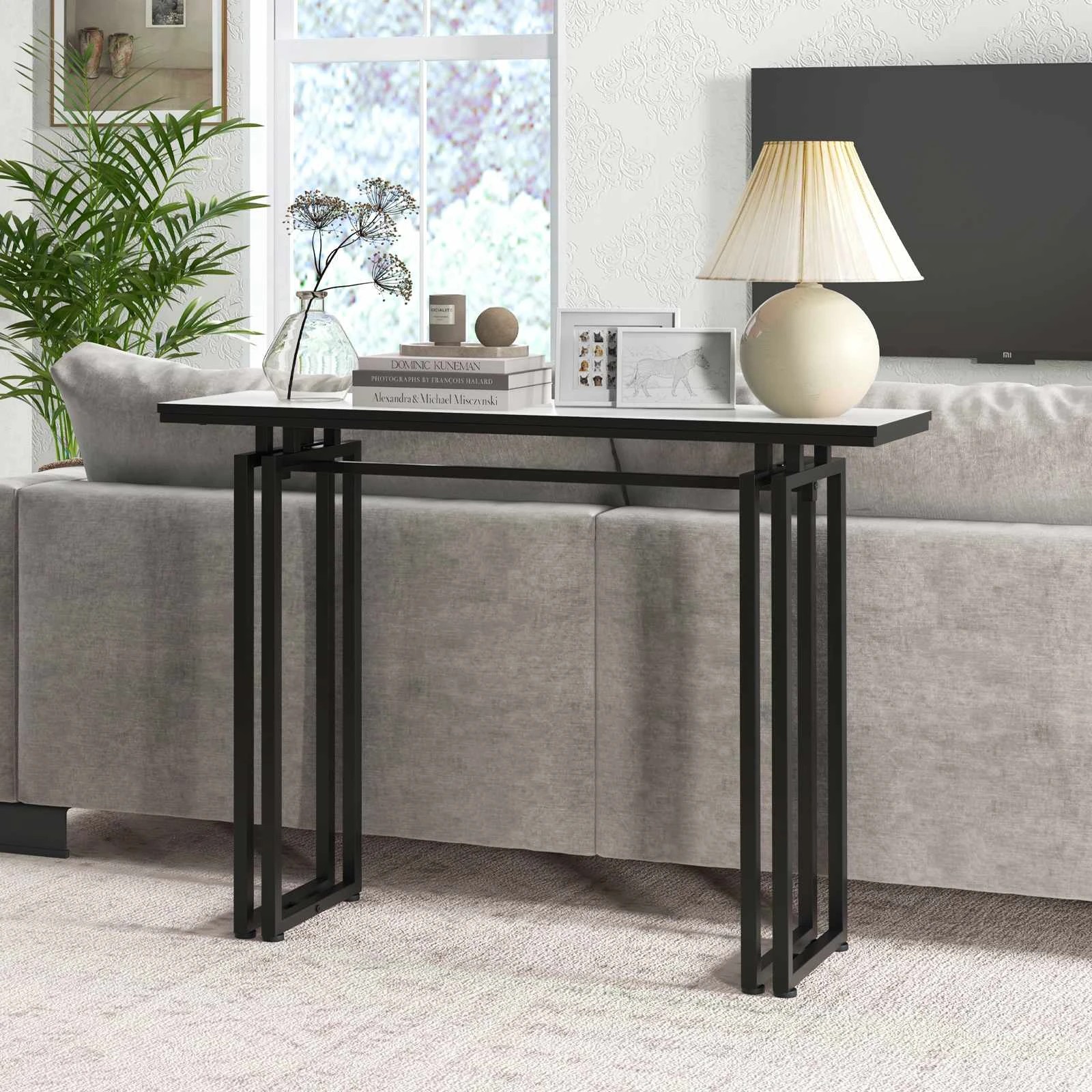 2 Costway Accent Console Table Faux Marble Sofa Table w/Adjustable Footpad, 2 of 3