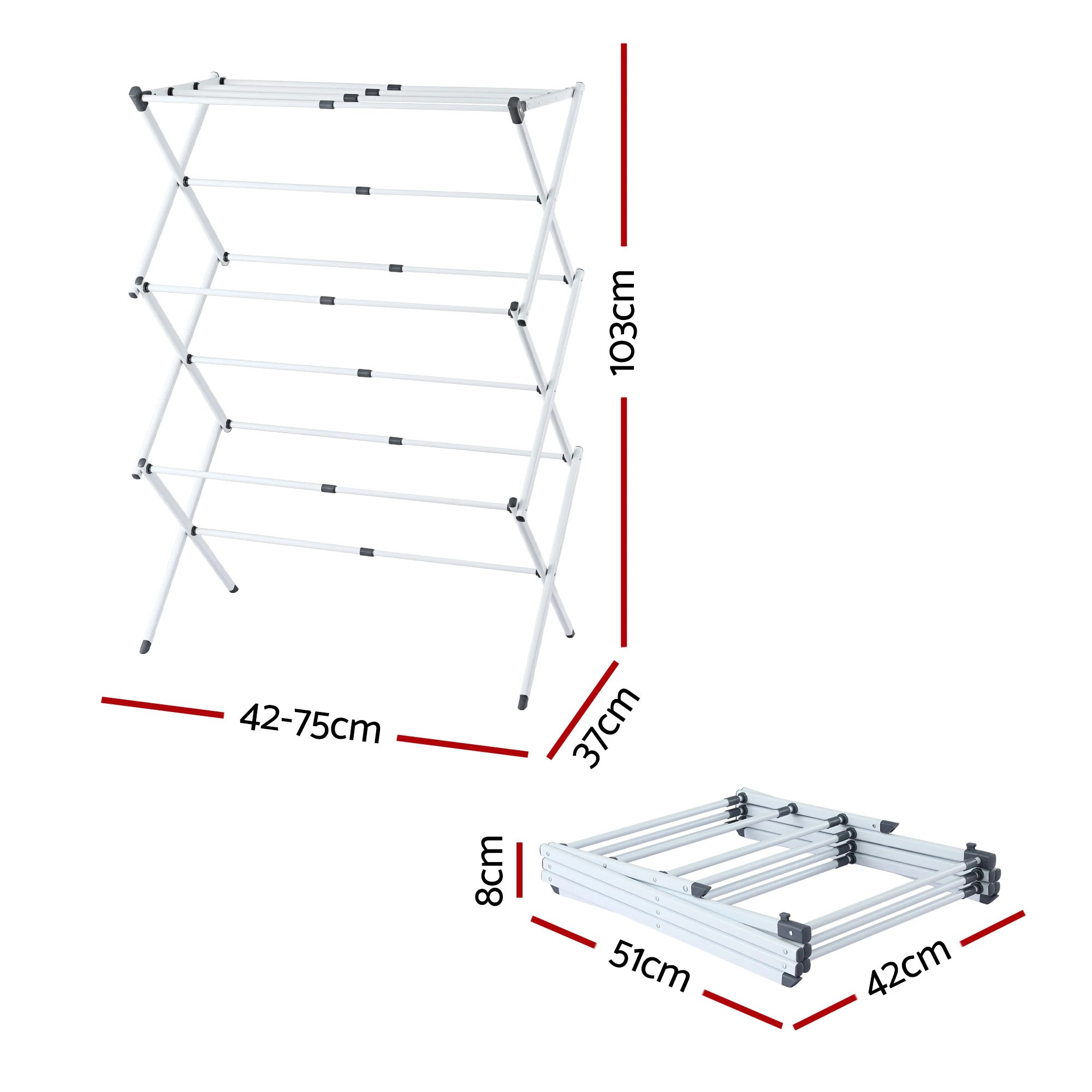 2 Artiss Clothes Rack Foldable Airer Drying Rack Portable No Assembly - Grey, 2 of 4