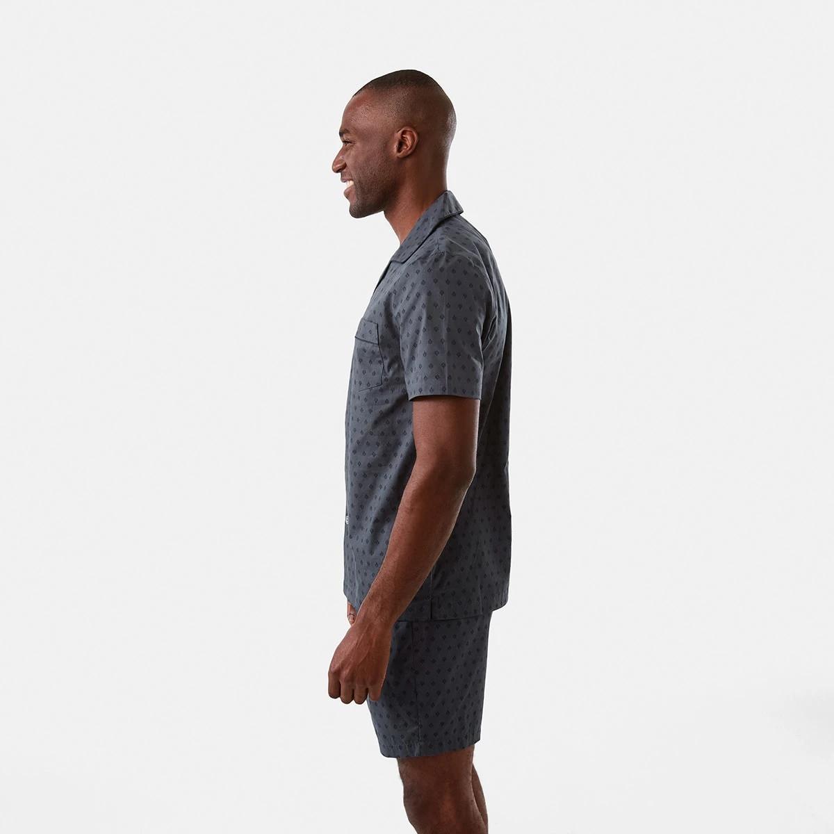 2 Short Sleeve Woven Button Through Pyjama Set Geo Ash, 2 of 10