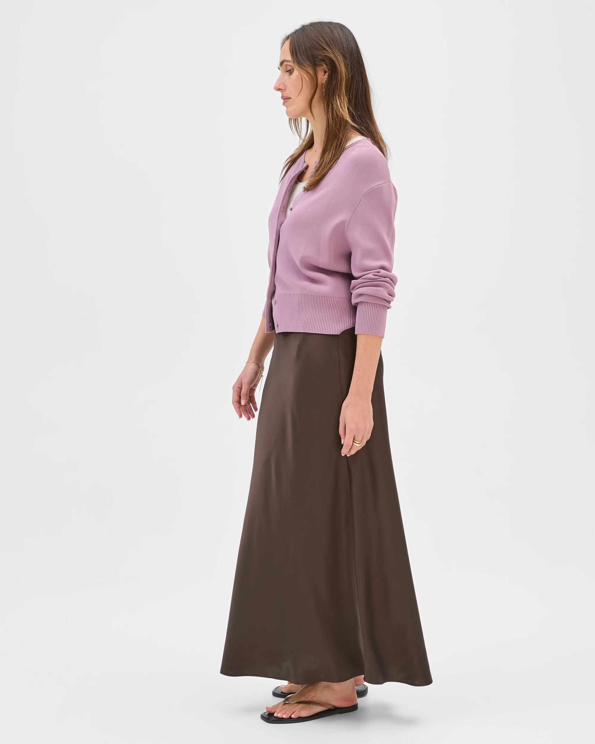 4 Satin Bias Cut Midi Skirt - Preview COFFEE BEAN, 4 of 7