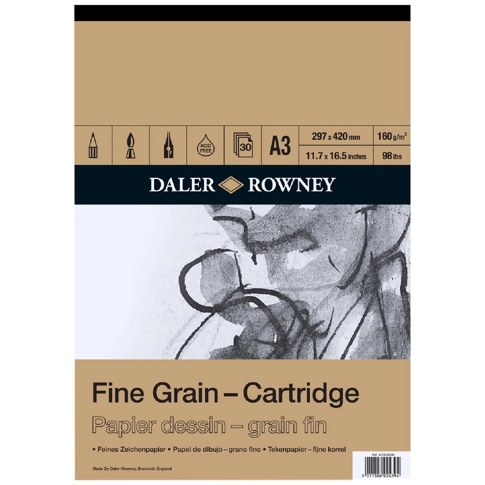 1 Daler-Rowney Fine Grain Cartridge Pad 160gsm 30 Sheets A3, 1 of 1
