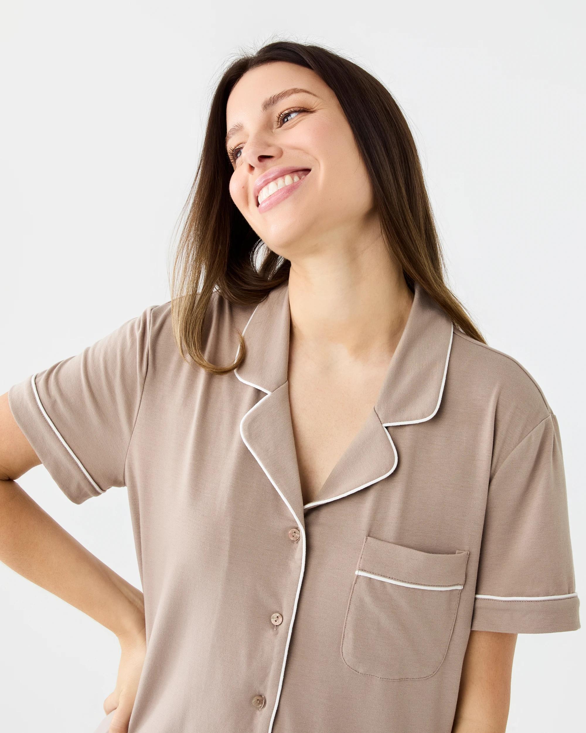 4 Short Sleeve Top and Shorts Comfort Pyjama Set Grey Taupe, 4 of 7