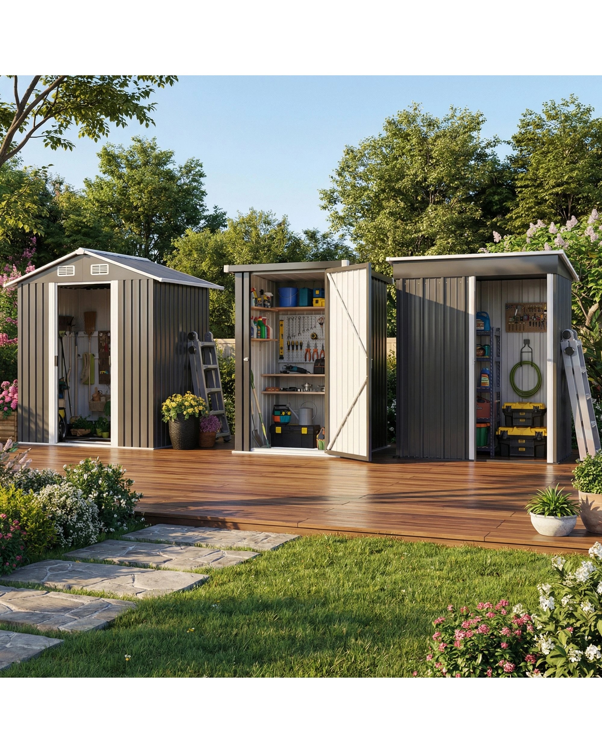 Advwin Garden Shed 105 x100x160cm, Galvanised Steel Storage Shed - Grey ...
