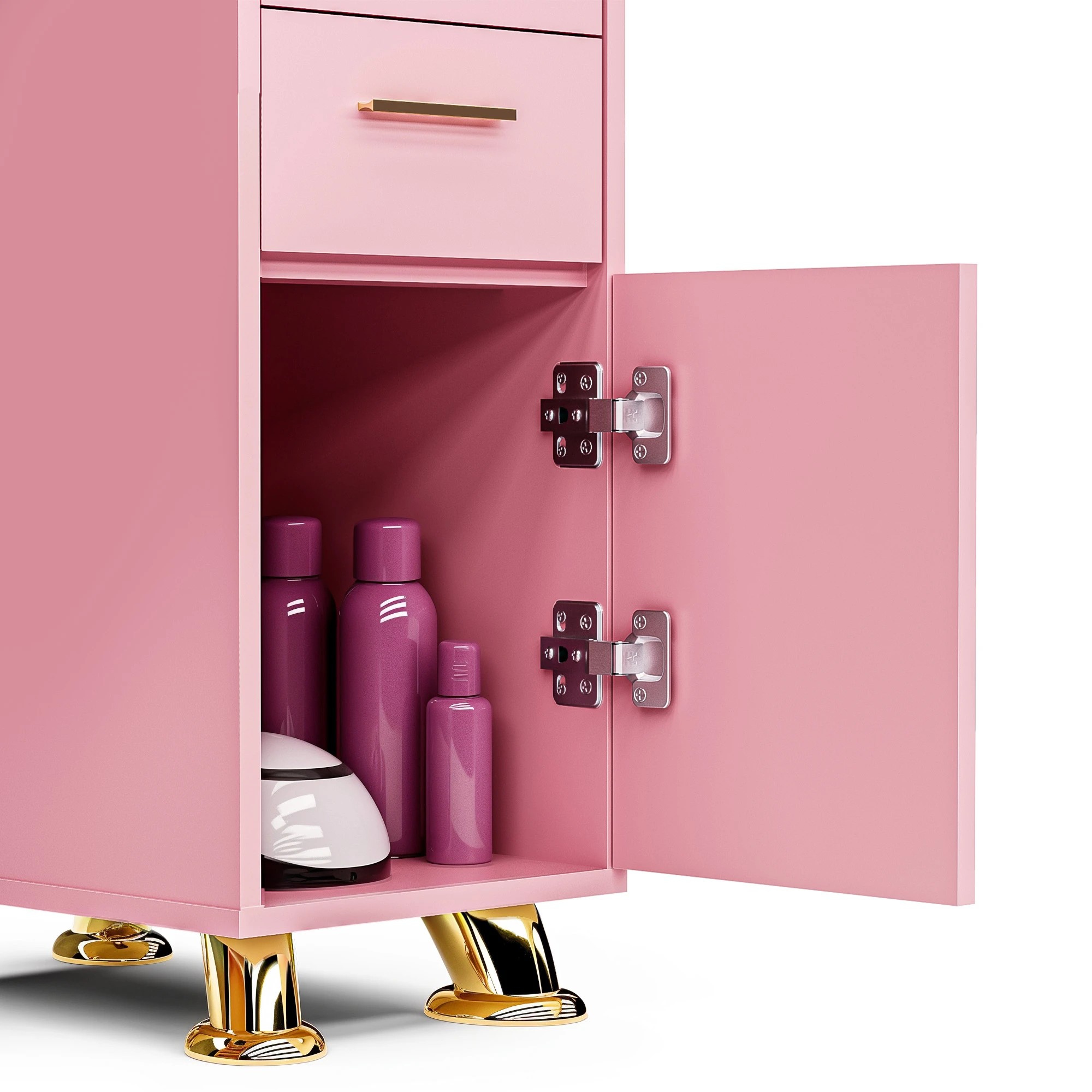 3 Advwin Manicure Table Vanity Desk With Dust Collector Glass Top Storage Cabinet
 - Pink, 3 of 9