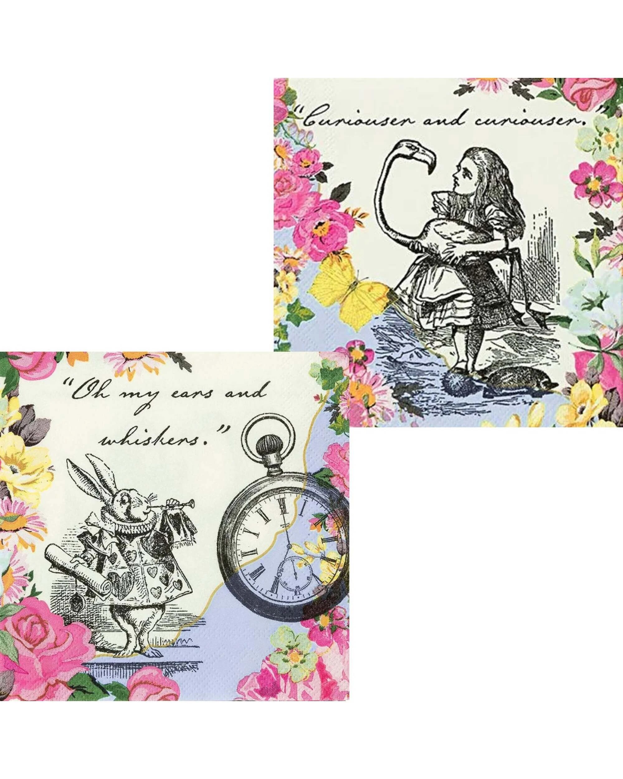 1 Talking Tables Alice In Wonderland Rabbit Floral Small Napkins Serviettes Pack of 20 - Multi, 1 of 4