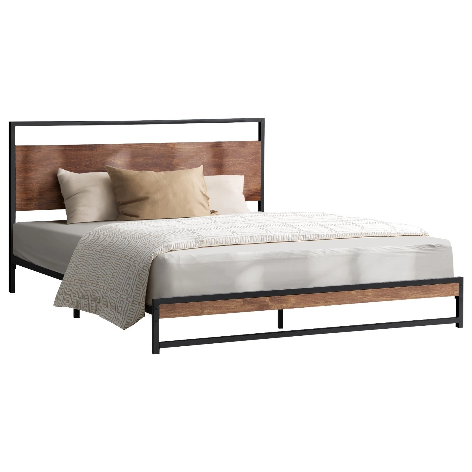 1 Oikiture Metal Bed Frame Double Size Beds Base Platform Wood
 - Black, 1 of 9