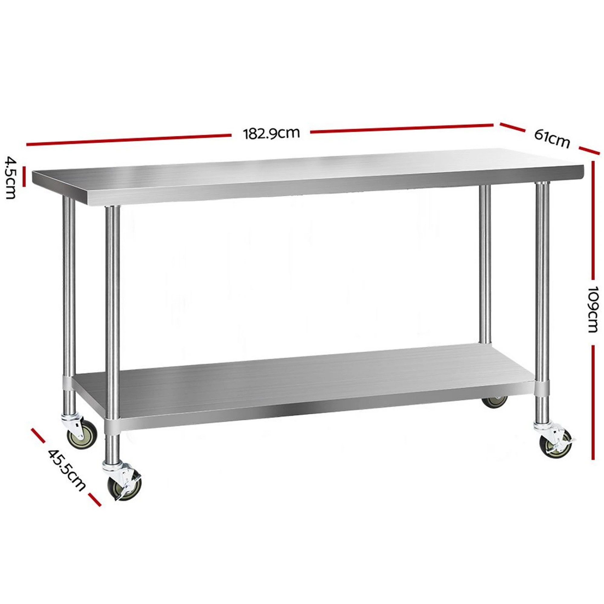 3 Cefito Stainless Steel Kitchen Bench with Wheels - Multi, 3 of 8