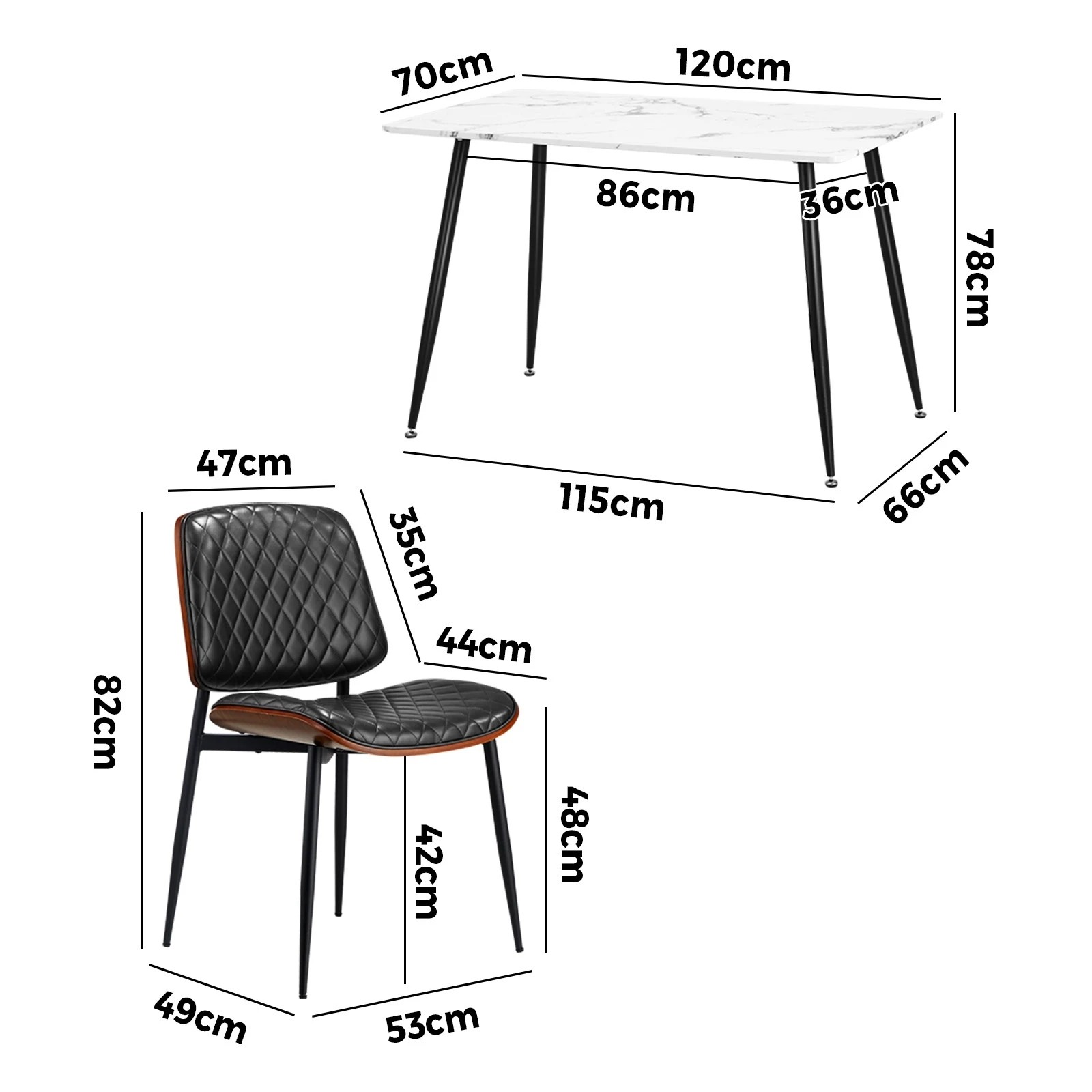 2 Oikiture 120cm Rectangle Dining Table with 4PCS Dining Chairs PU - Black, 2 of 9