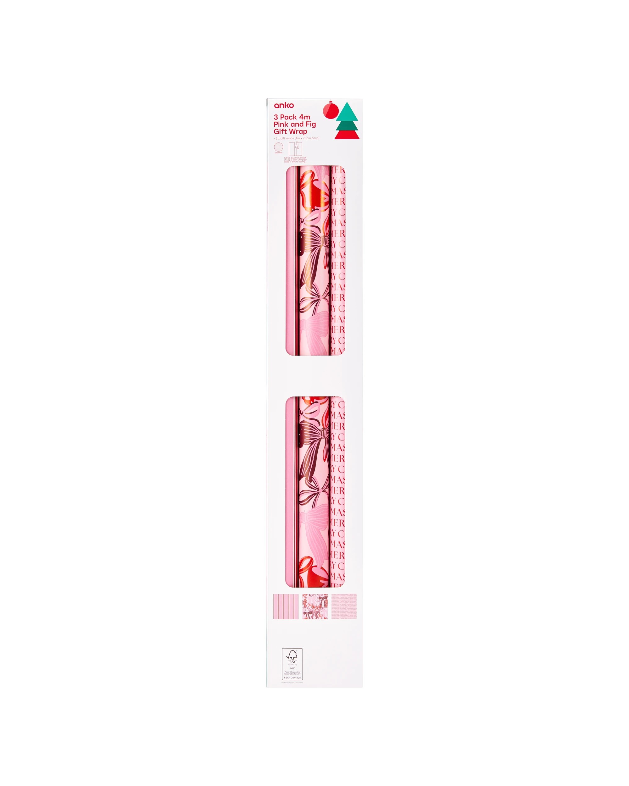 4 3 Pack 4m Pink and Fig Gift Wrapping Paper, 4 of 5