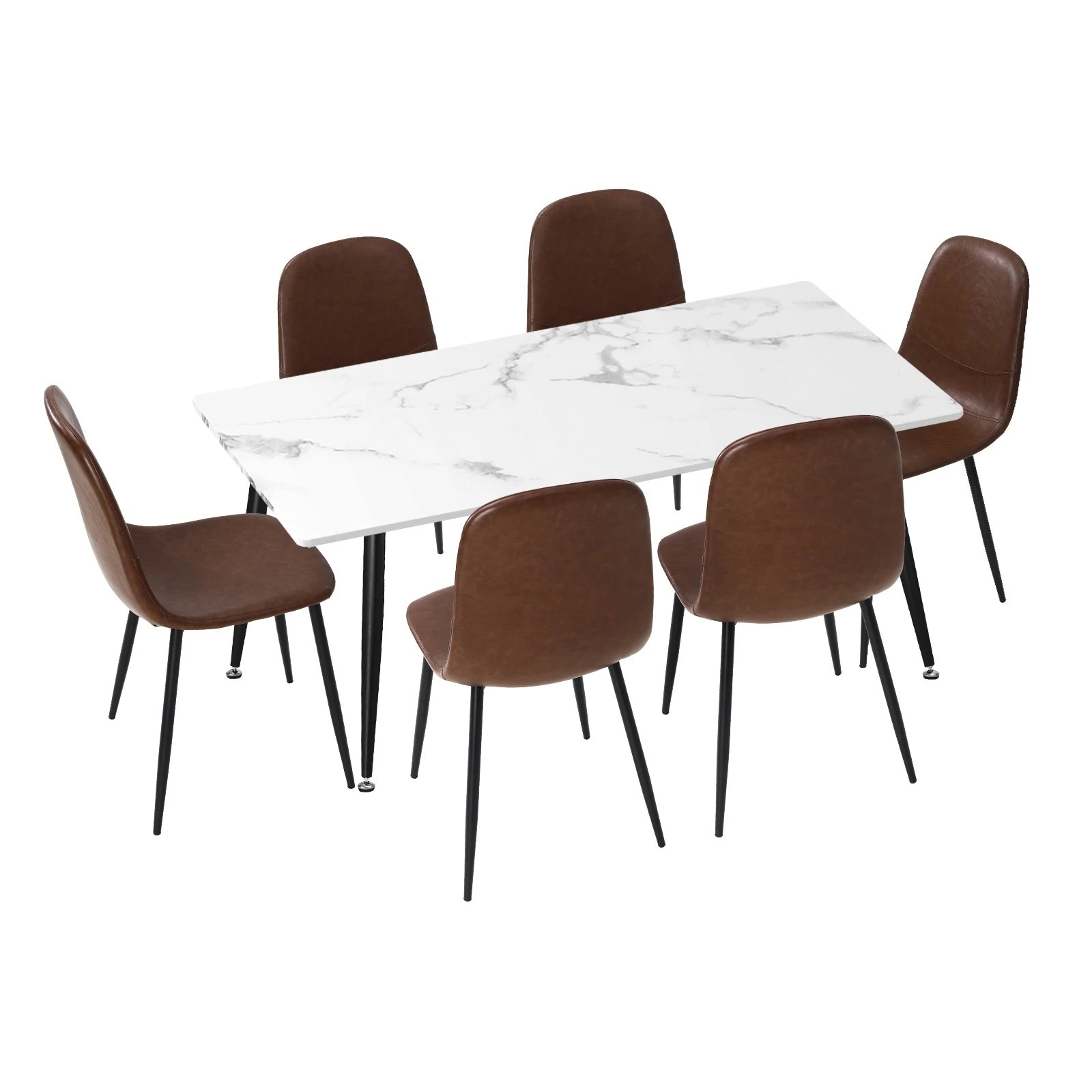 1 Oikiture 120cm Rectangle Dining Table with 6PCS Dining Chairs PU - Brown, 1 of 9