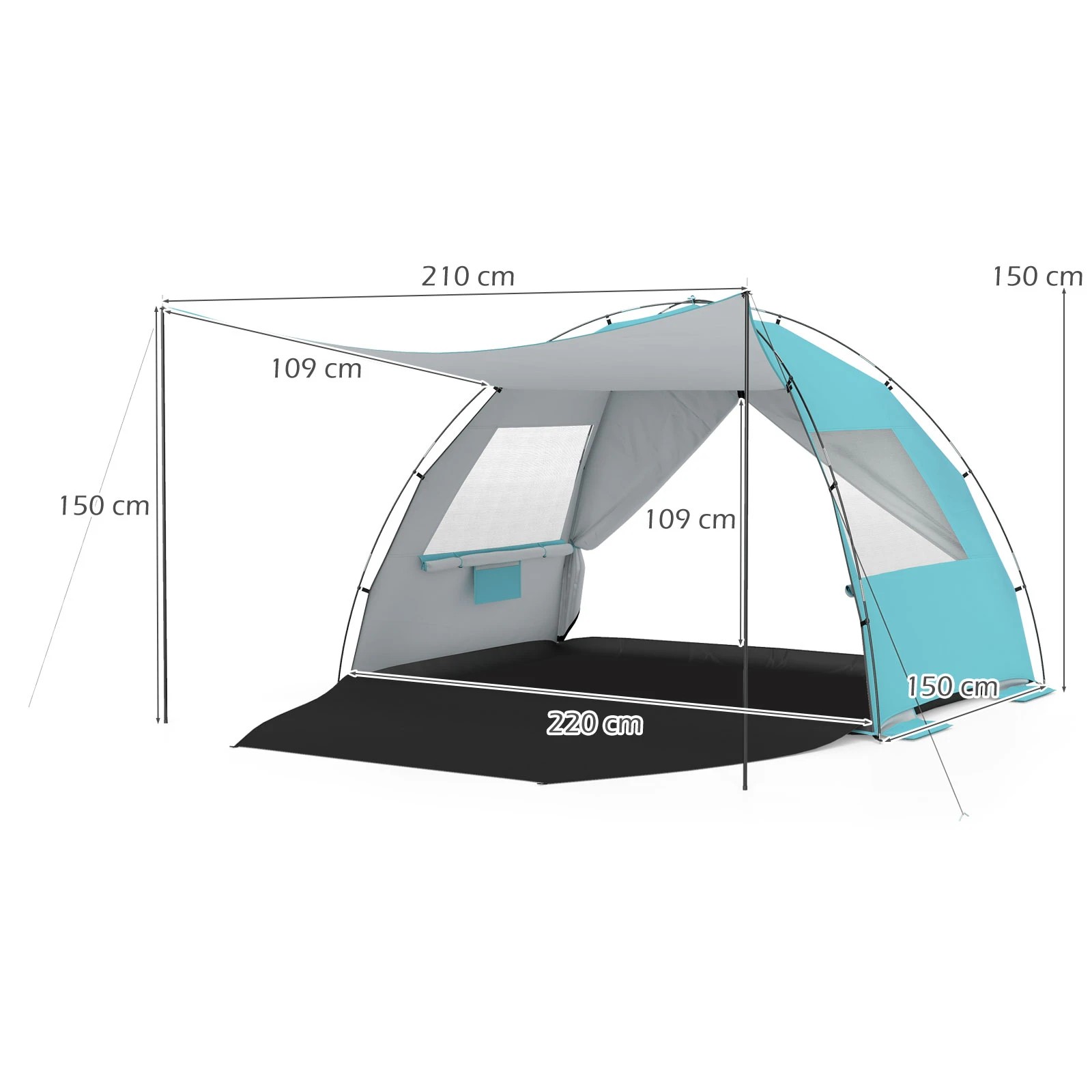 1 Costway Beach Cabana Tent Sun Shelter w/Canopy 3-4 Person Pop Up Canopy Carry Bag - Blue, 1 of 1