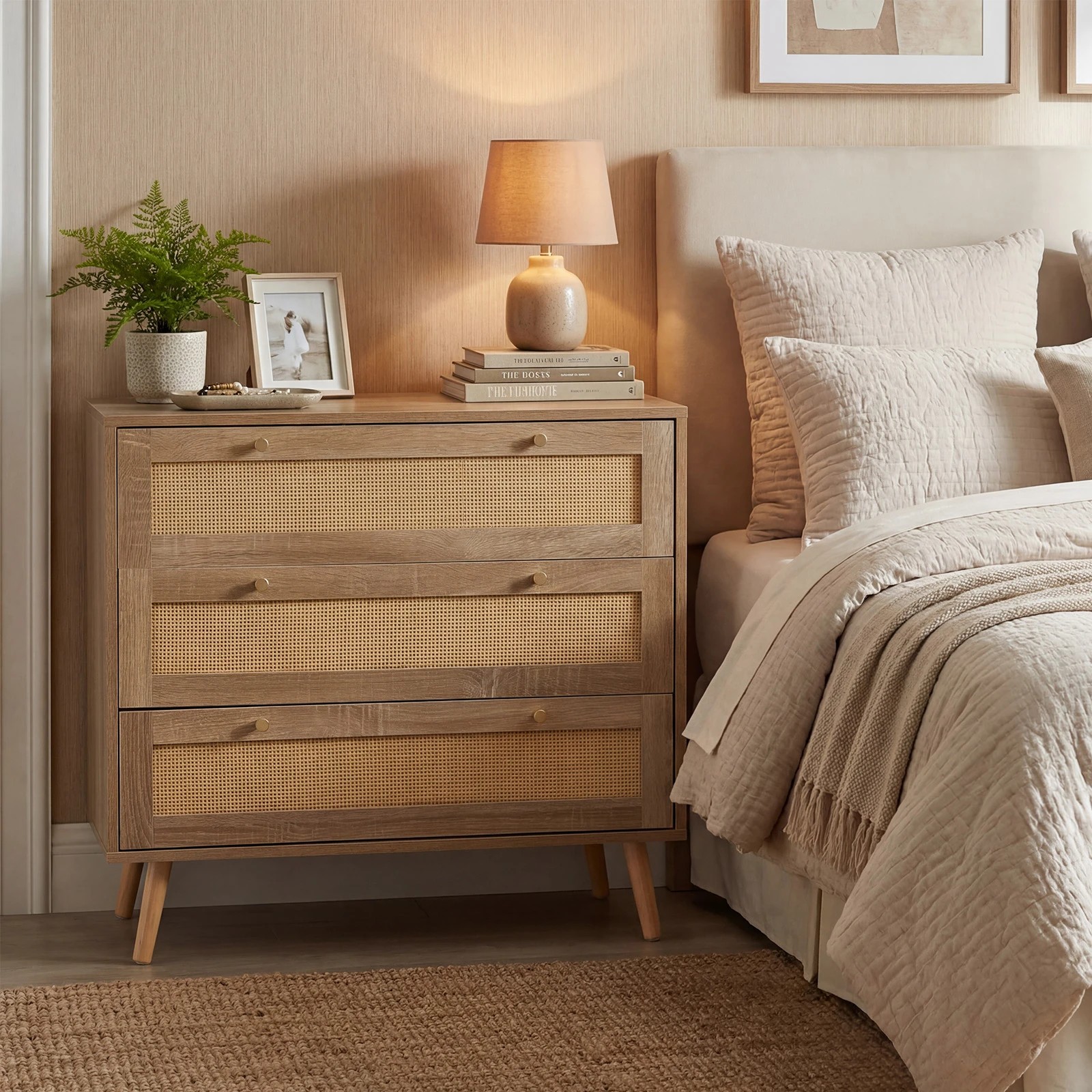 2 Costway 3 Chest of Drawer Rattan Dresser Chest Nightstand Bedside Table Cabinet, 2 of 6