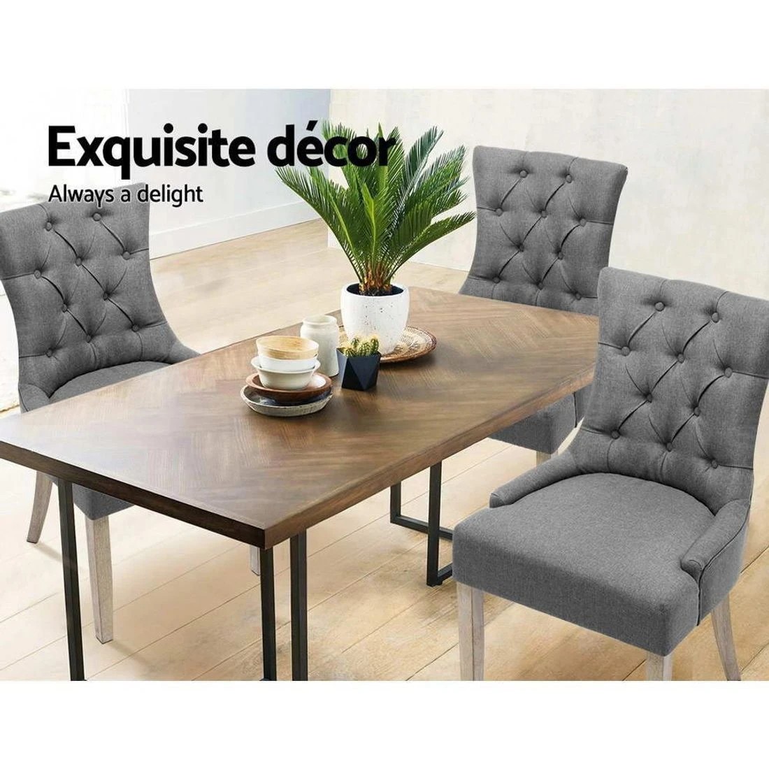 5 Artiss Dining Chairs Set of 2 Linen French Provincial - Grey, 5 of 8