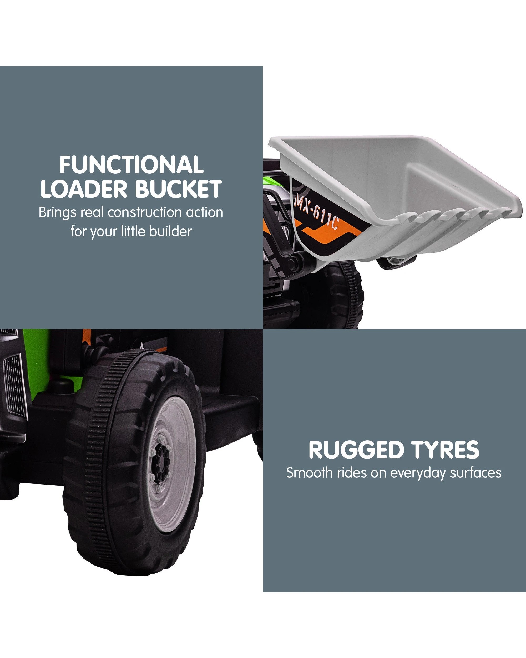 6 Kahuna MX-611C Kids Electric Ride On Car Tractor Digger Loader Grey, 6 of 10