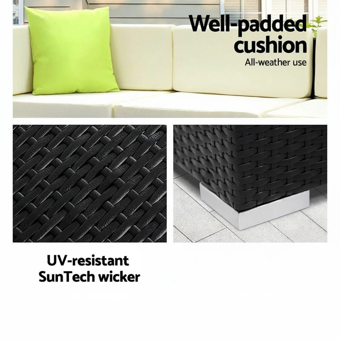 4 Gardeon 9-Piece Outdoor Sofa Set Wicker Couch Lounge Setting 7 Seater - Black, 4 of 7