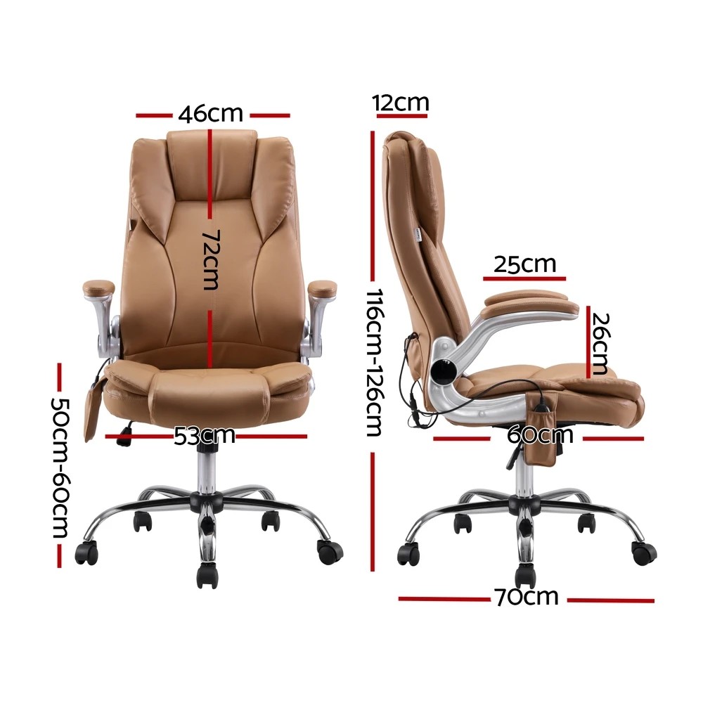 2 Artiss 8 Point Massage Office Chair PU Leather - Brown, 2 of 5